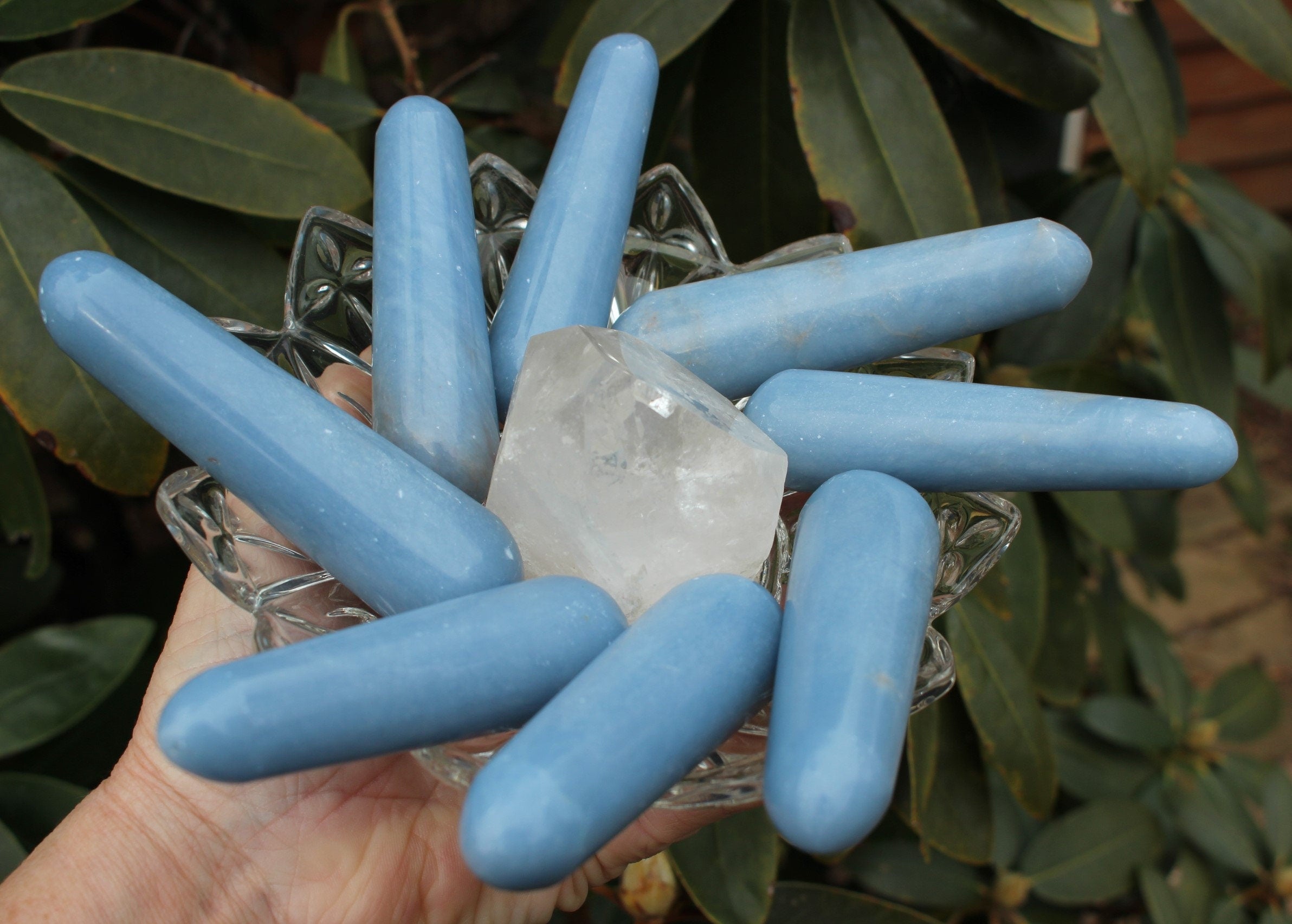 Angelite Gemstone Massage Healing Wand, Personal Massage & Reflexology Tool with a Tapered End, Smoothly Polished, Sky Blue Natural Color!