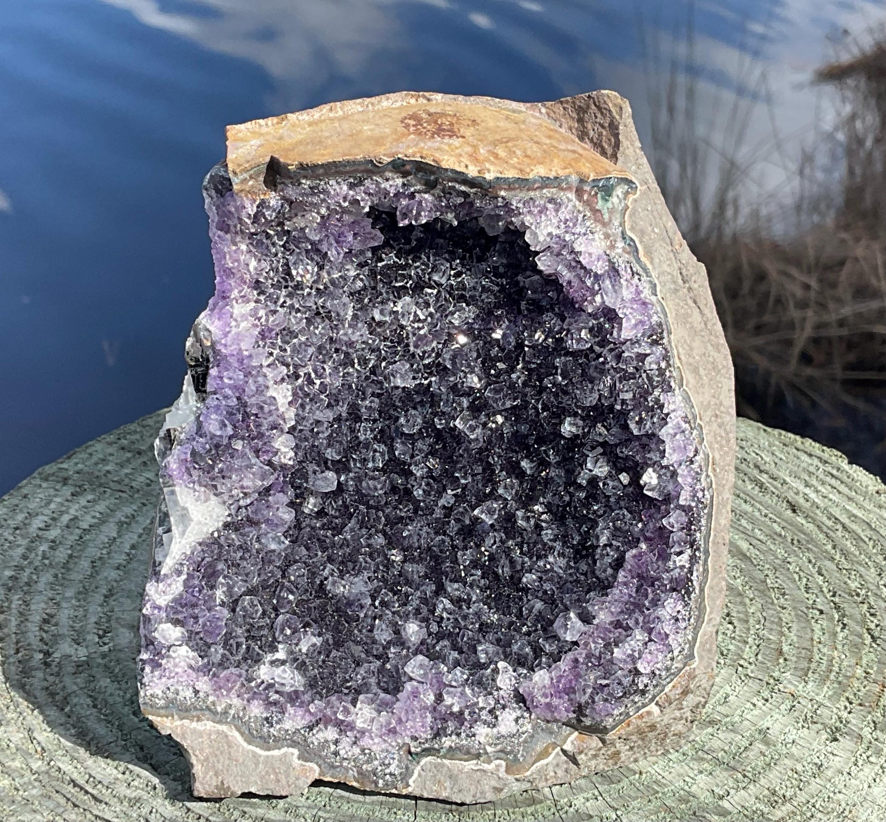 Amethyst Geode Crystal Tower, Deep Purple Self Standing Cathedral for Boho Crystal Home-Office Décor, 2.0 lbs. Free Shipping!