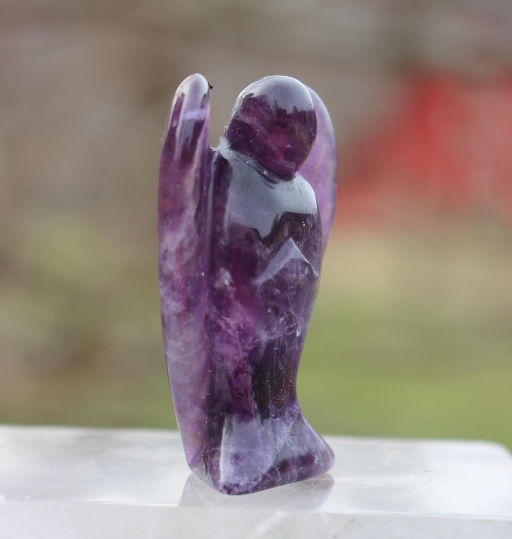 Extra Large Dark Amethyst Guardian Angel-Carved Crystal Angel Figurine, Gemstone Keepsake, Protection Stone, AAA quality- 3.0 in tall