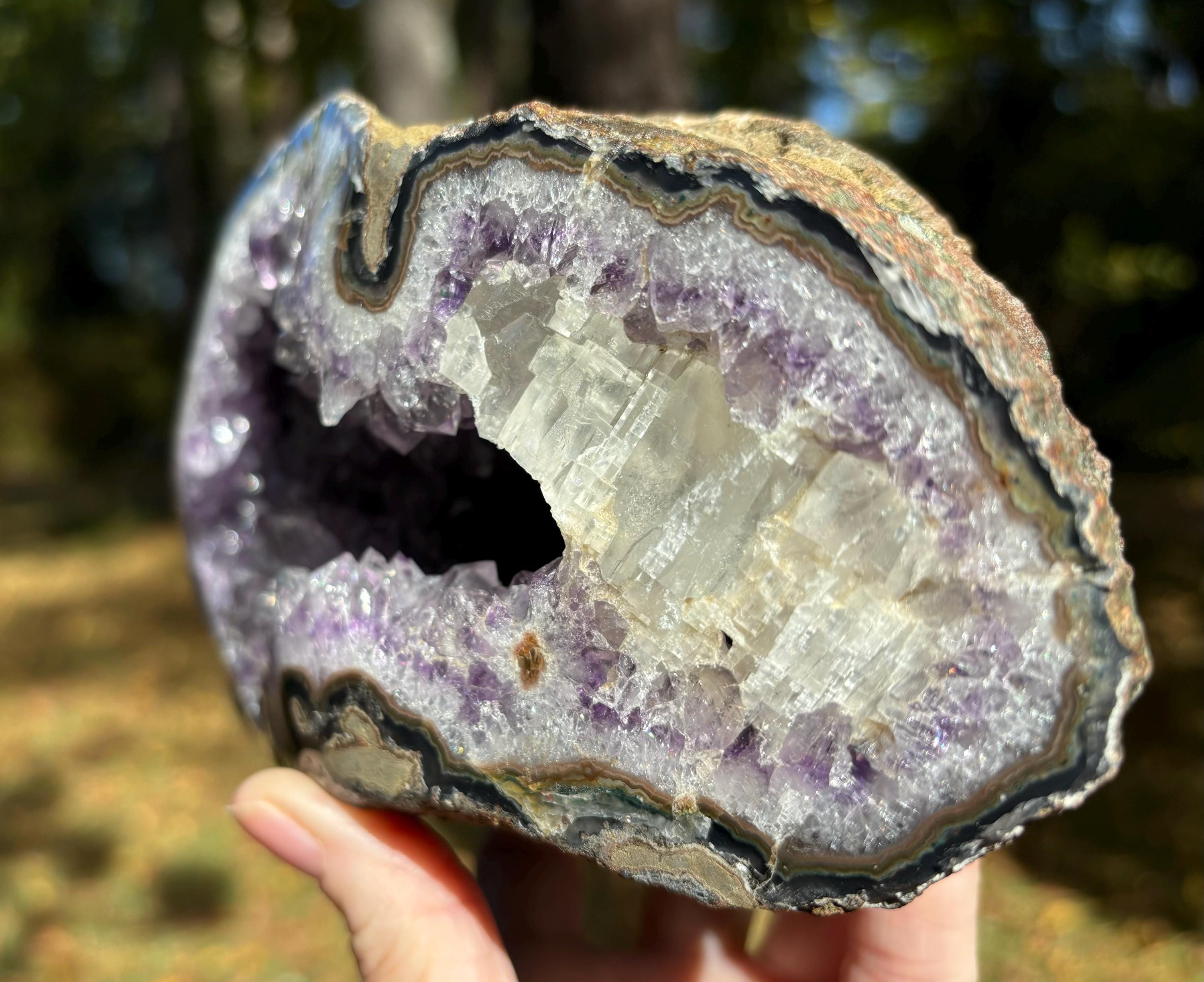 Amethyst Geode Hollow Crystal Cave, Large Amethyst Rock Specimen, Gemstone Boho Home Office Decor, over 3lbs.