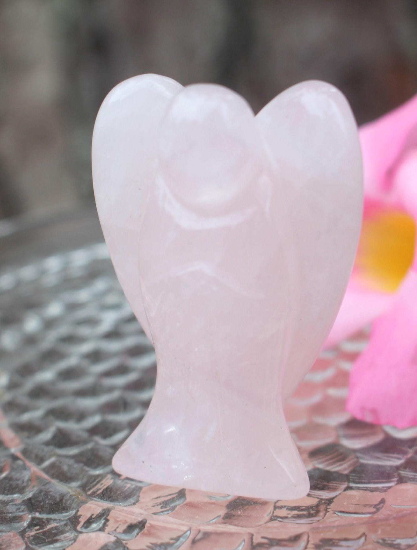 Rose Quartz Guardian Angel, 2 in Crystal Figurine, Pink Protection Stone, Keepsake Memento, Comfort, Love- Devotion
