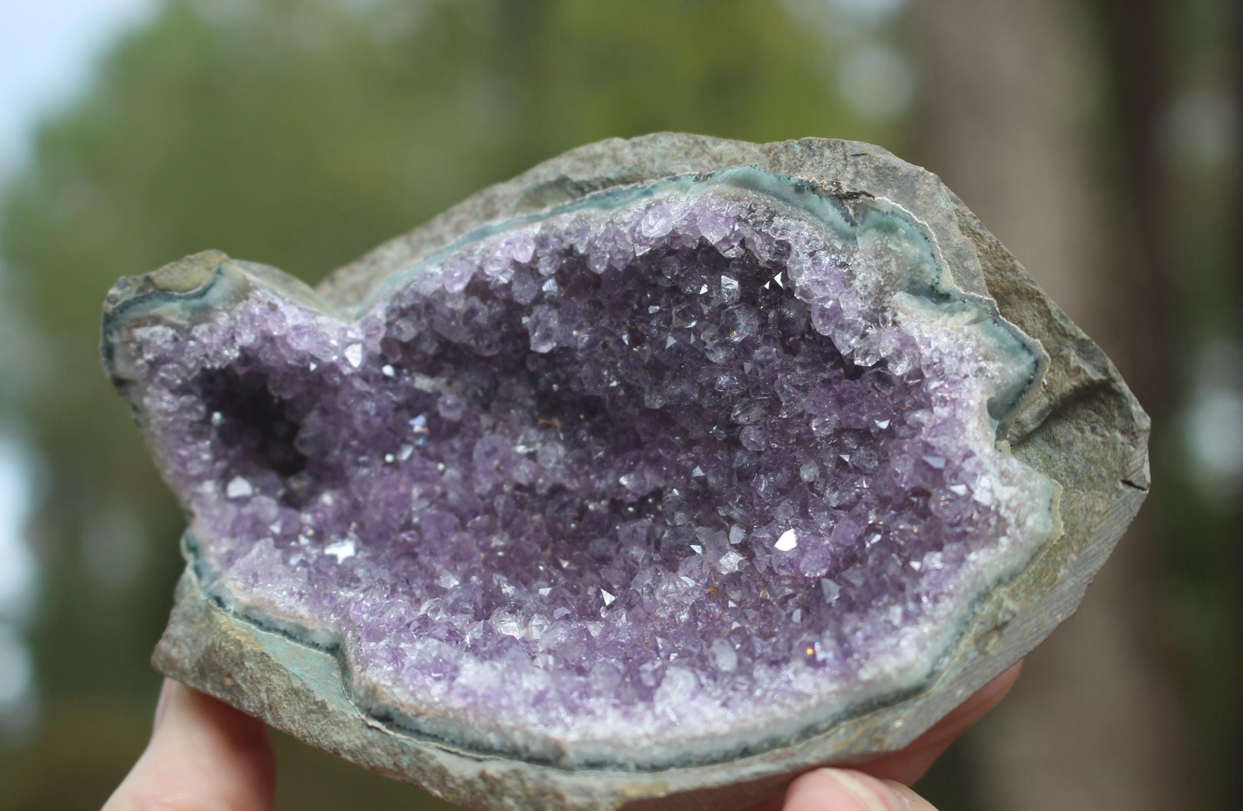 Amethyst Geode Crystal Gemstone, Purple Specimen, for Boho Décor. Yoga-Meditation Space.