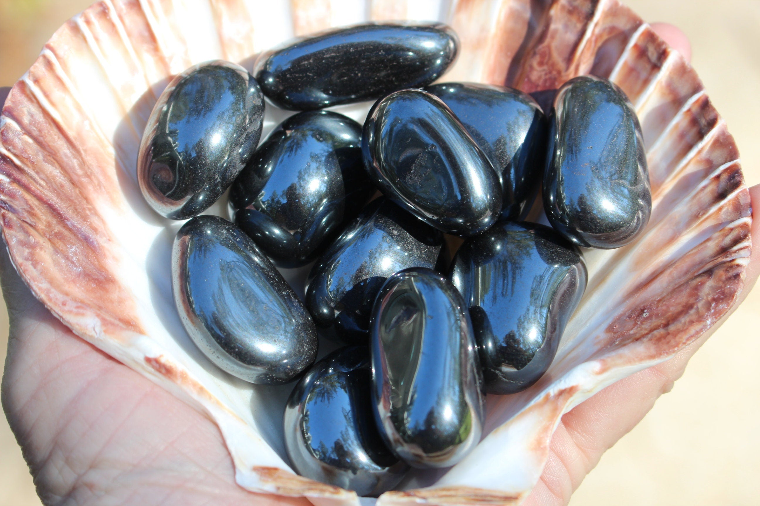 Tumbled Hematite Pebbles, Three Extra Large Polished Gemstone Nuggets.