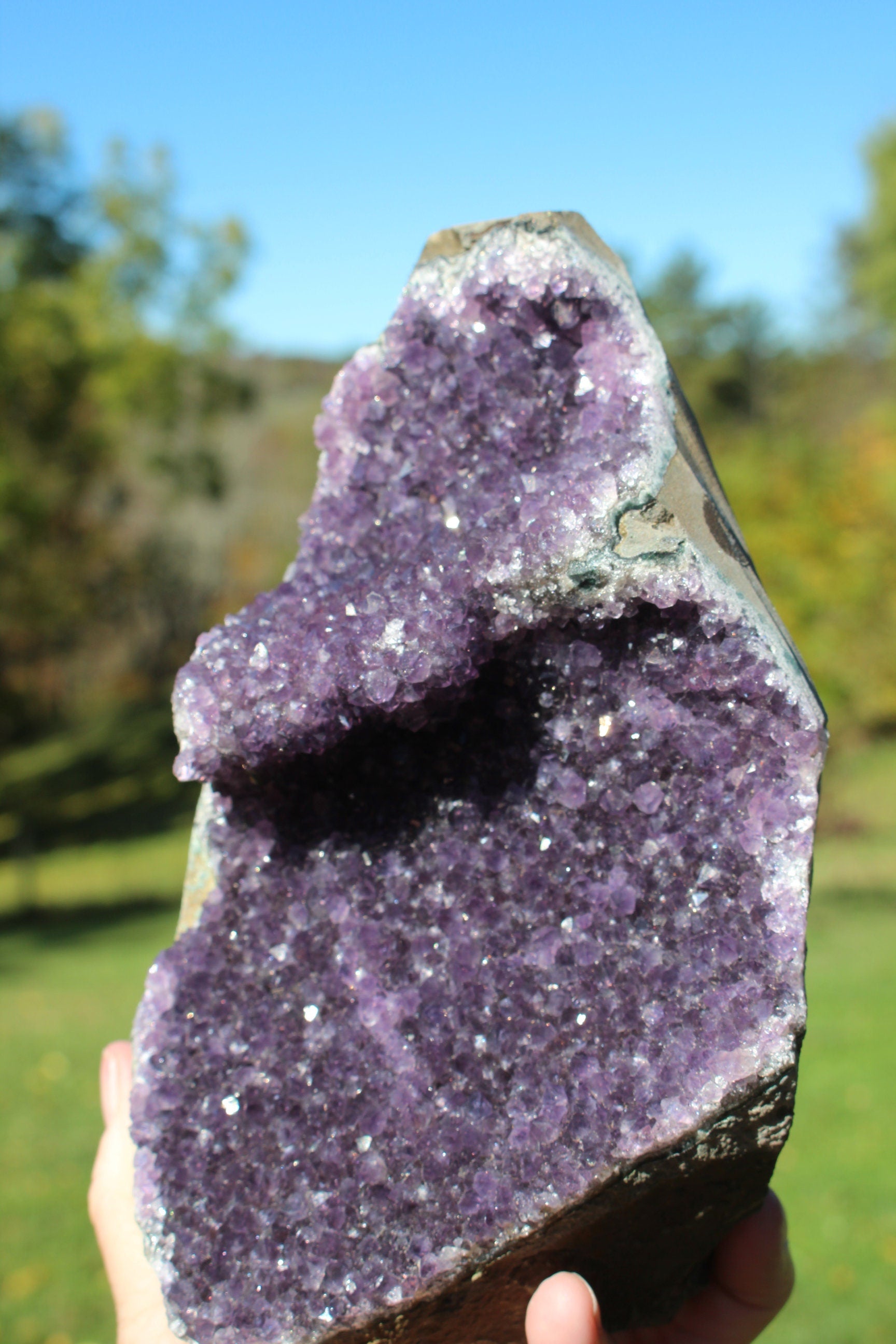 Amethyst Geode Cathedral, Crystal Gemstone Cluster, Boho Home Décor, Deep Purple Druzy Specimen w/ Ledges. 4 lb.'s!