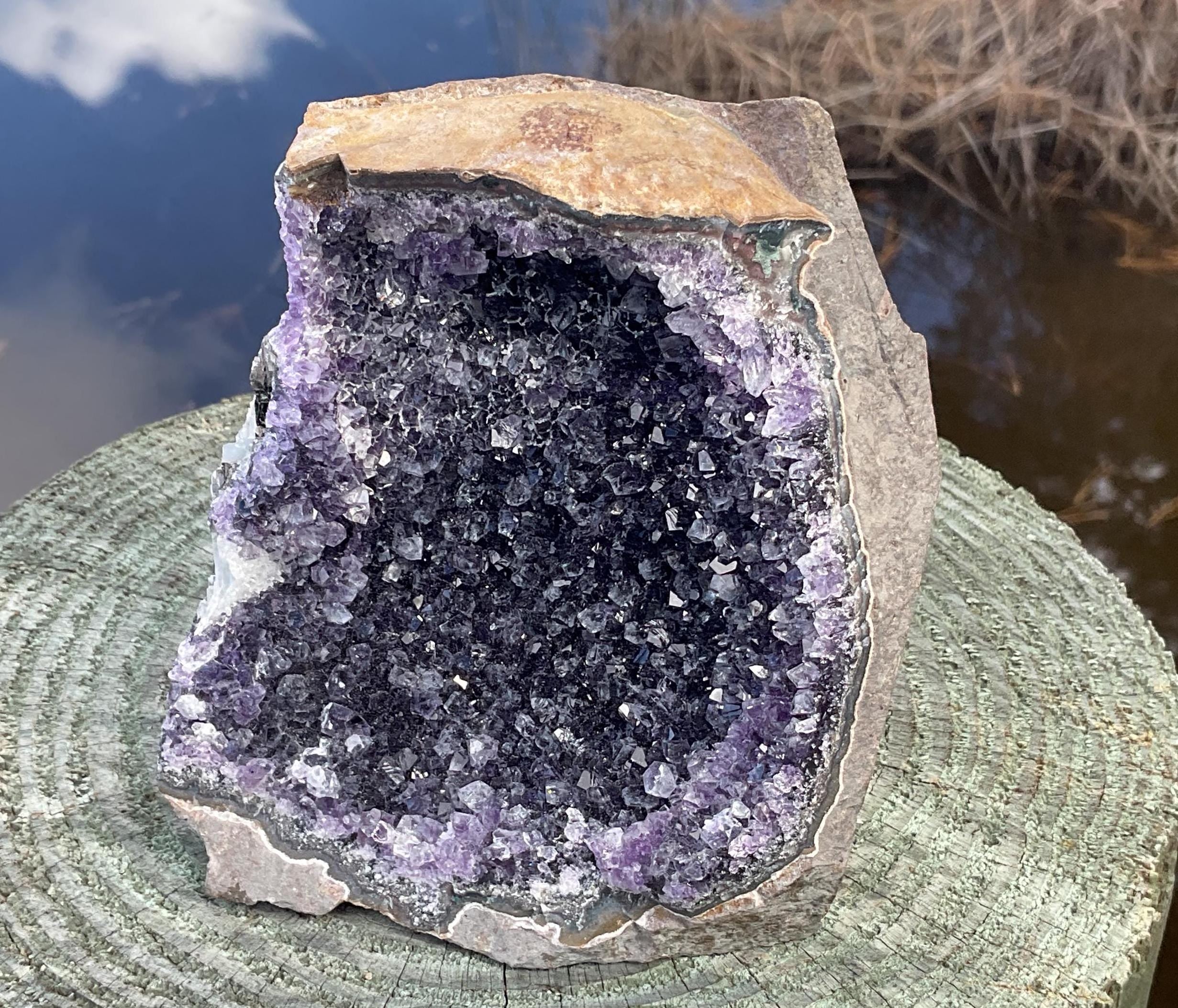 Amethyst Geode Crystal Tower, Deep Purple Self Standing Cathedral for Boho Crystal Home-Office Décor, 2.0 lbs. Free Shipping!