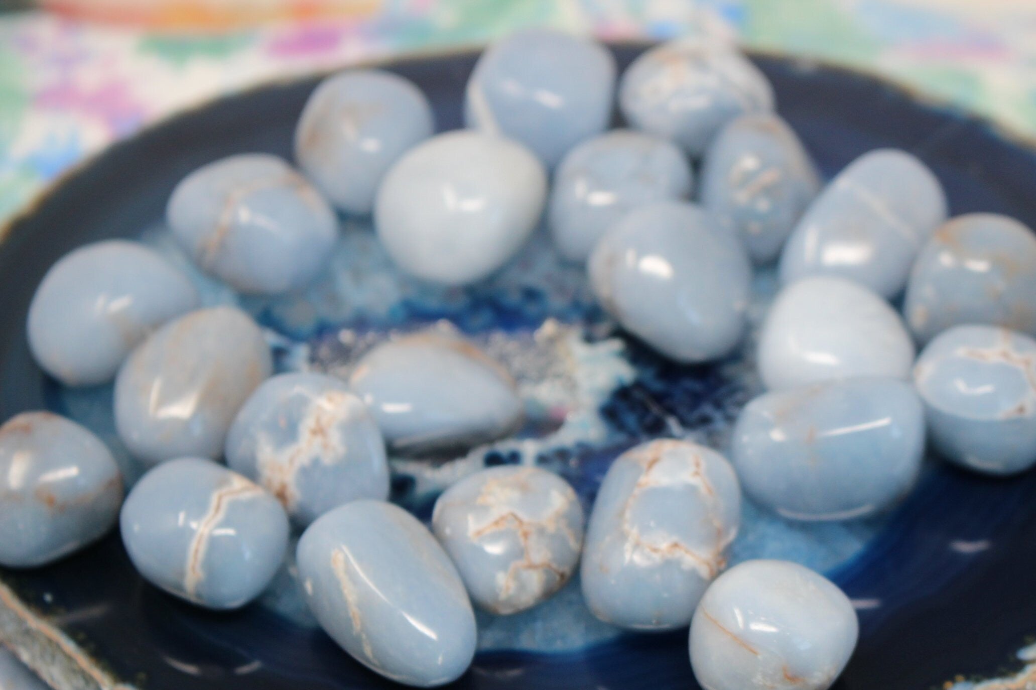 Angelite Crystal Nuggets, Peruvian Tumbled Polished Stones- Rocks, Blue Anhydrate, Altars Grids, Three Stones Each -1.5 oz -2.0 oz