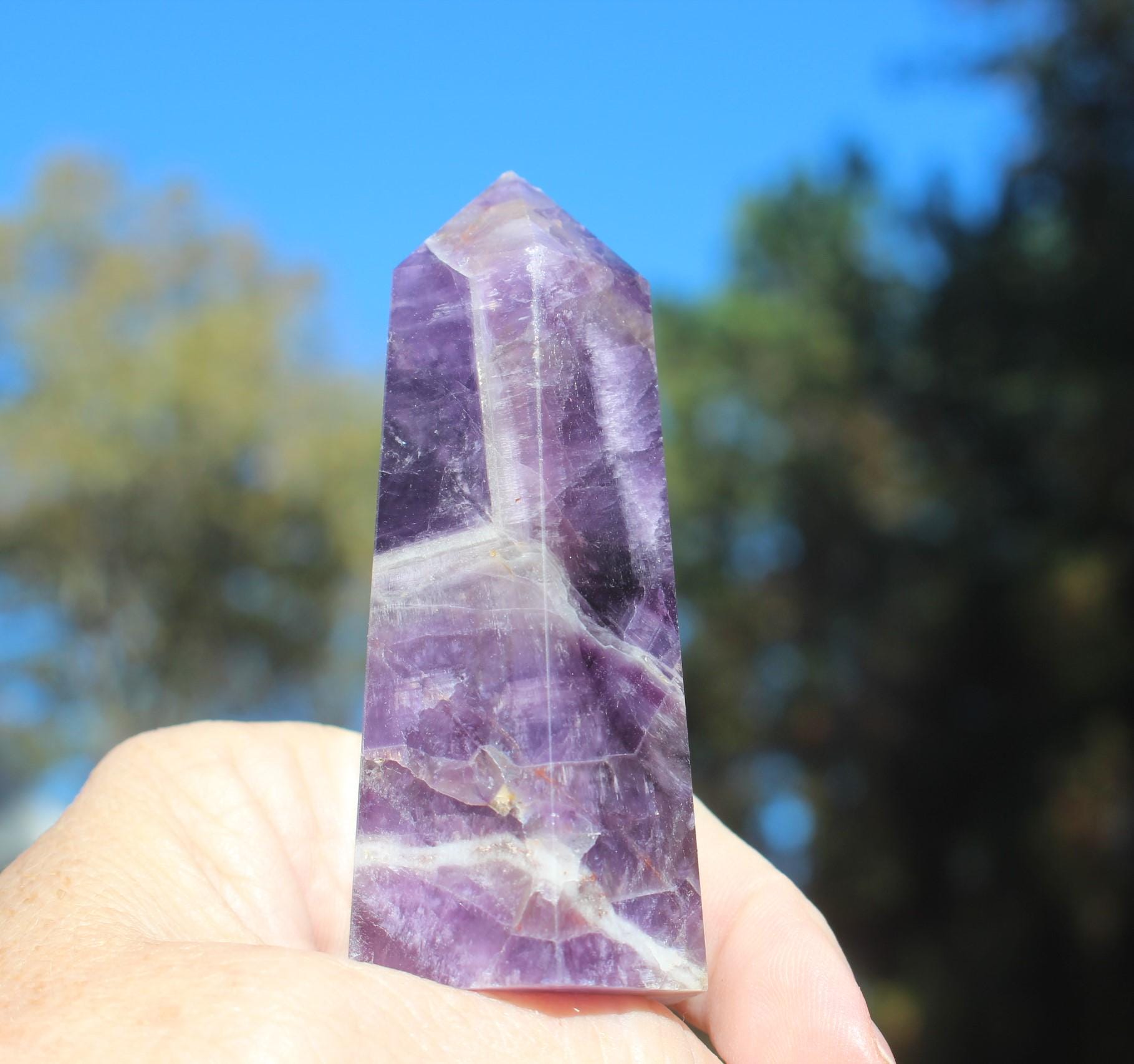 Beautiful Purple Amethyst Point, Wand, Polished Crystal Obelisk Tower. High Quality Standing Gemstone Specimen. Chevron Amethyst.