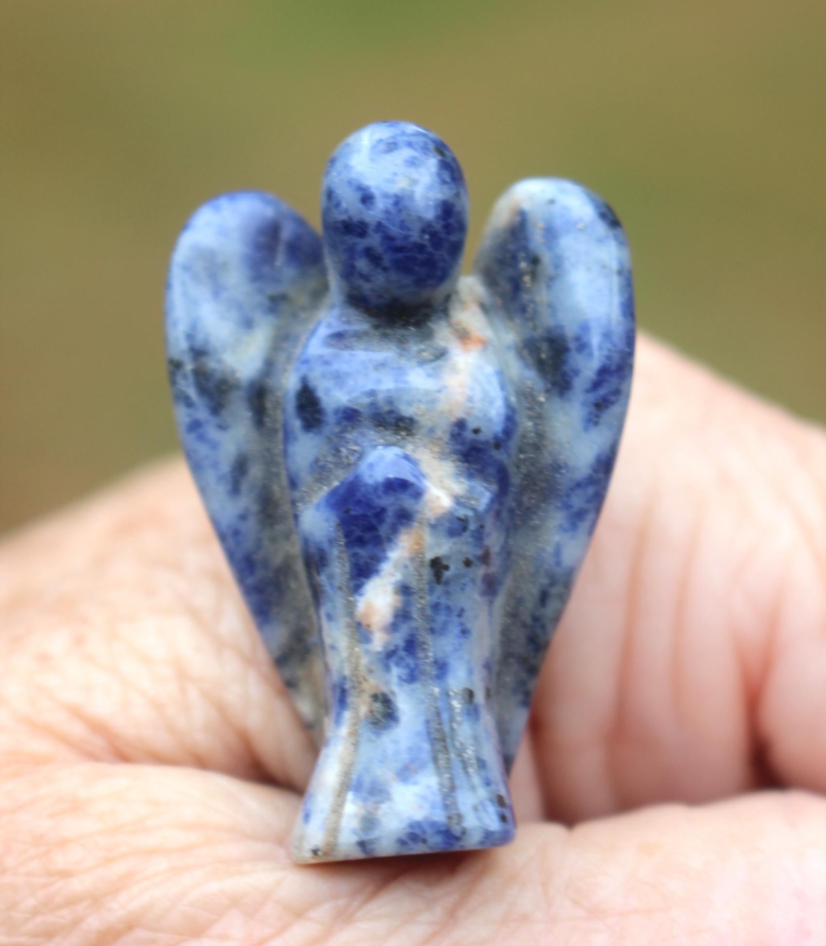 Sodalite Guardian Angel, Small Crystal Angel Figurine, Protection- Comfort- Remembrance- Gemstone, Keepsake Memento, 1.5 inch.
