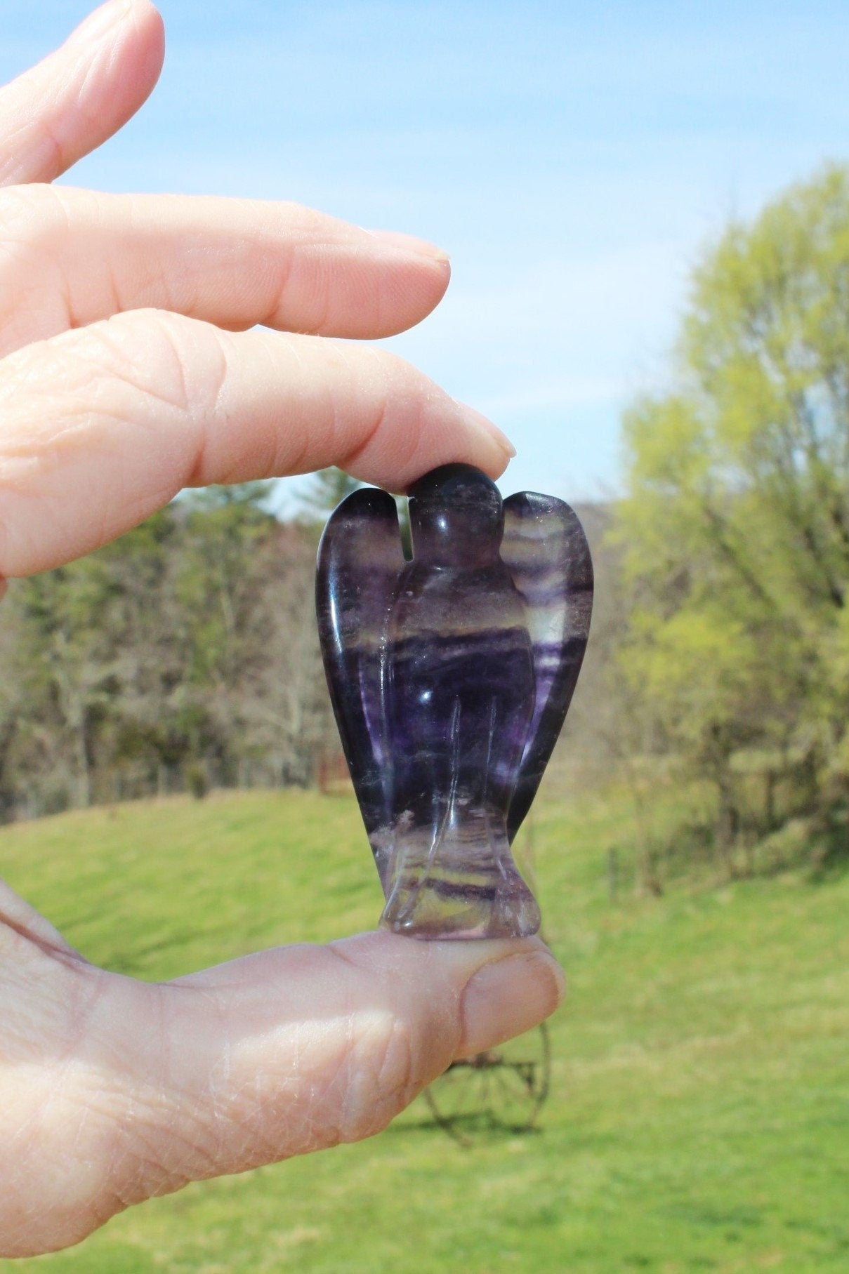 Fluorite Guardian Angel Crystal Figurine, Protection Stone. Pocket Angel, 2 inch Healing Stature.
