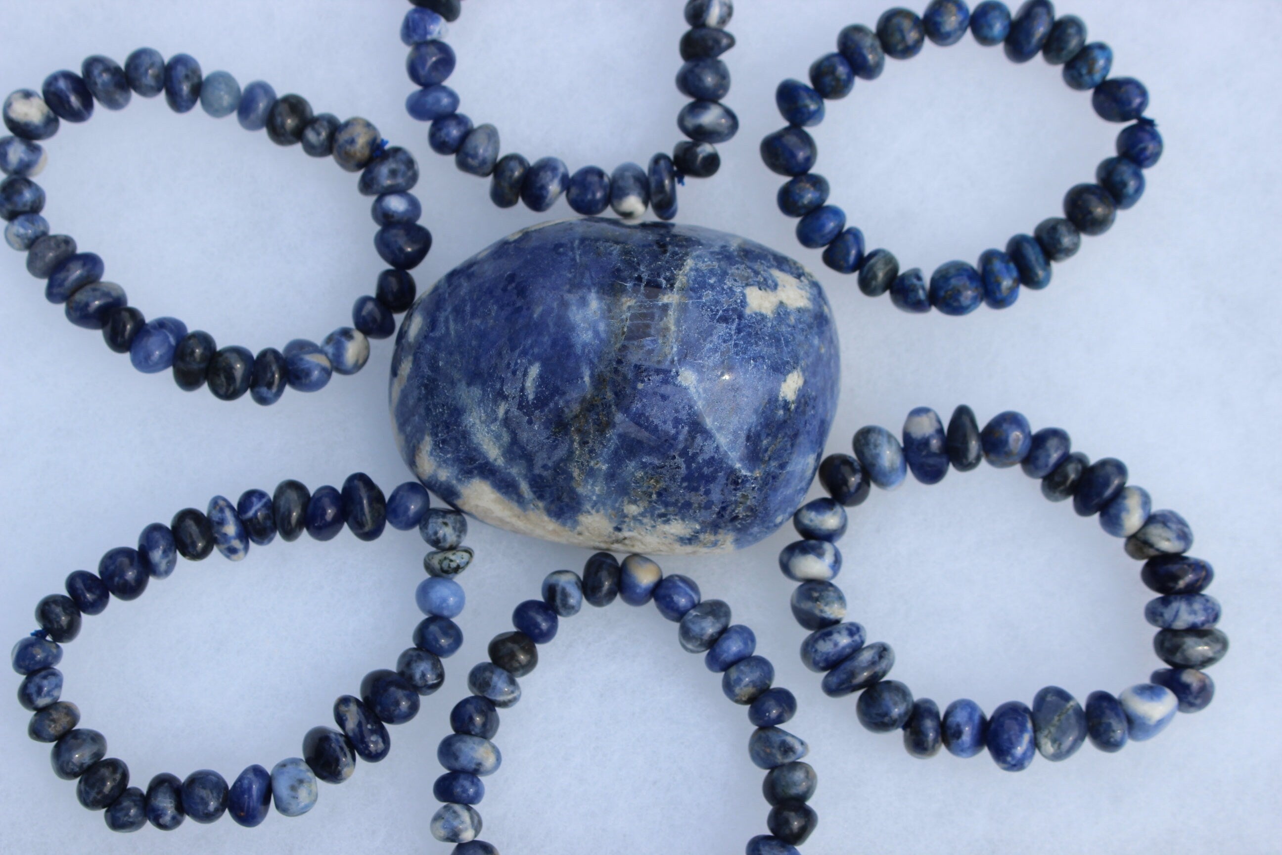 Handmade Sodalite Stretch Bracelet, Fits Most Wrists, Polished Crystal-Gemstone Bracelet, Deep Blue Night Sky Color, Chakra Jewelry.