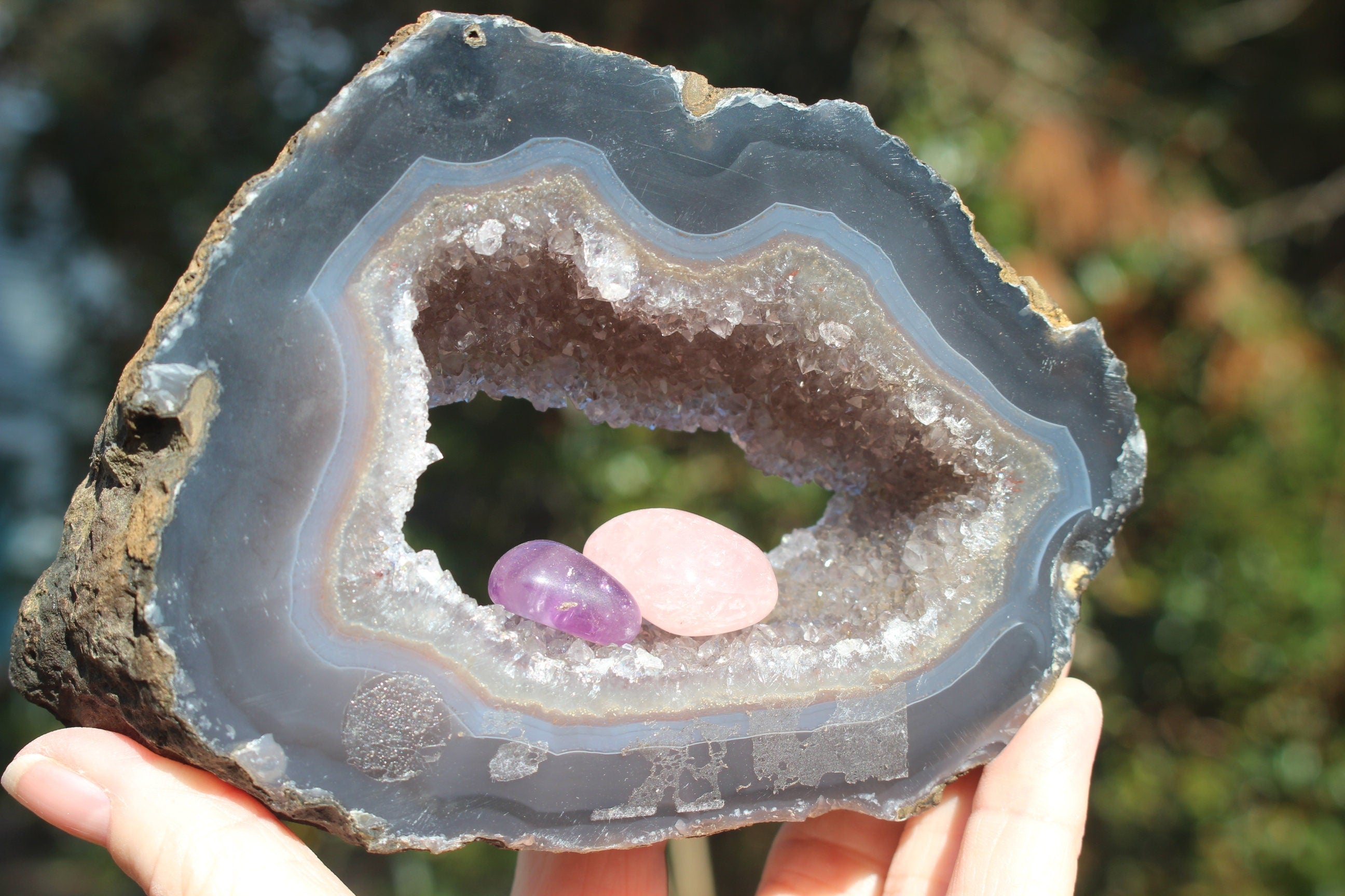 Amethyst Geode Thick Sliced Specimen, Hollow Cavity Lined with Druzy. Boho Home Office Décor Spa Room Altar