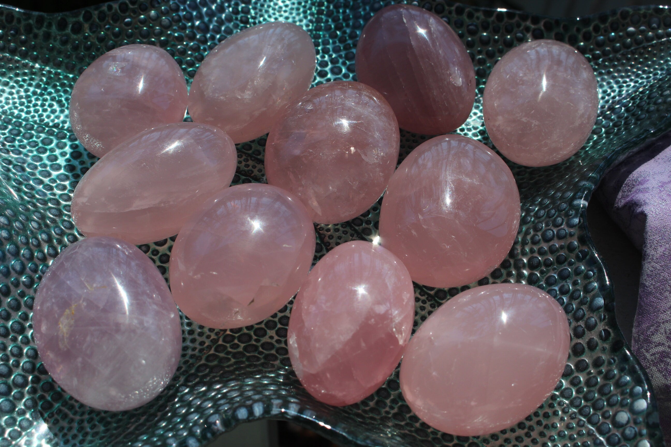 Rose Quartz Palm Stone, Meditation Stone, Puffy Rose Quartz Gallet, Large Pocket Stone- Nice Color & Polish.