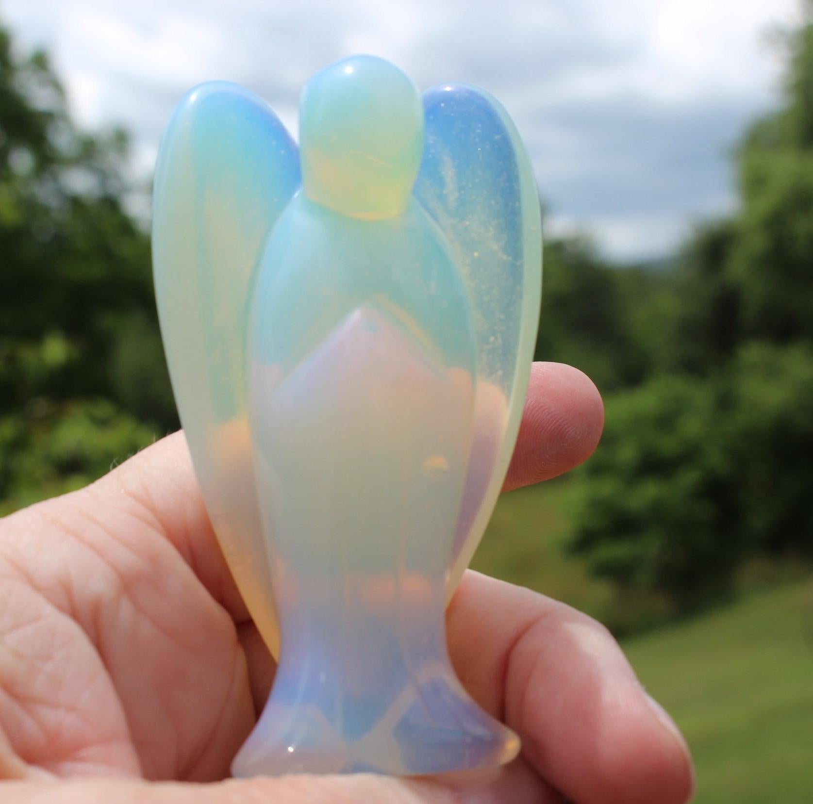 Extra Large Opalite Guardian Angel, Crystal Angel Figurine, Pocket Stone, Protection Gemstone. Keepsake Memento, 3.0 inches tall. Ships Free