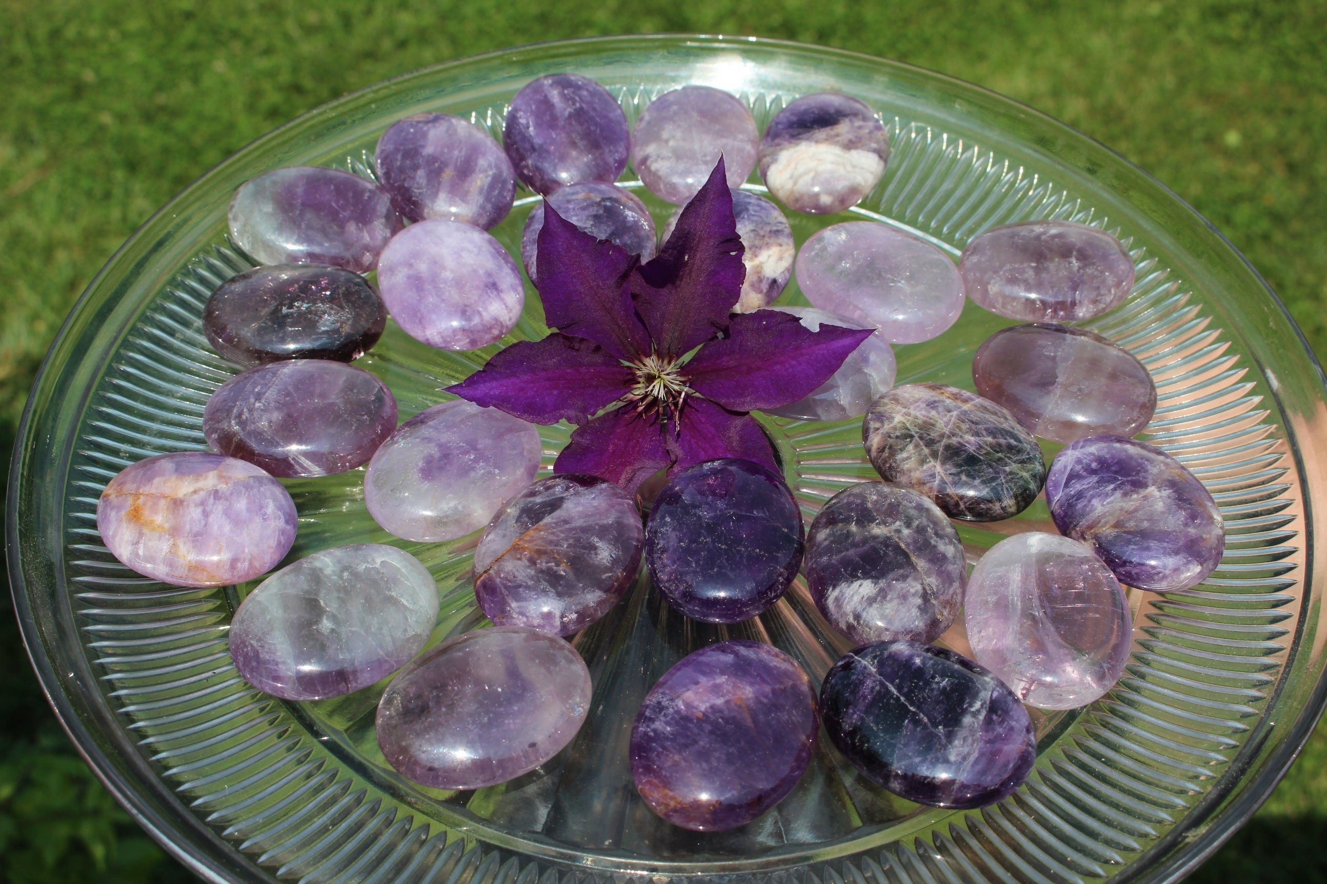 Amethyst Palm Stones, Polished Oval Worry Stone, Crystal Grids.