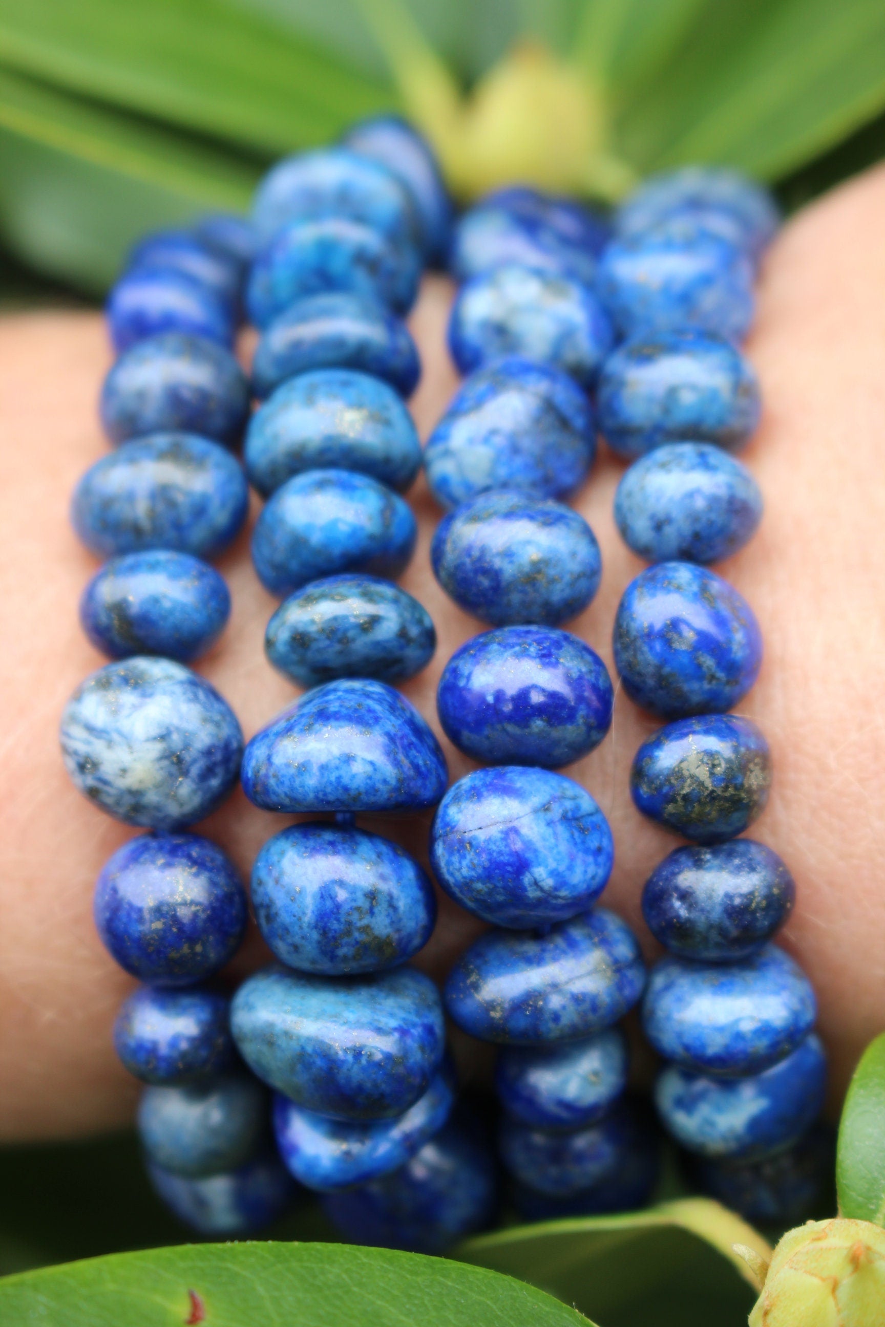 Handmade Lapis Chunky Stretch Bracelet, Fits Most Wrists, Crystal-Gemstone, Natural Blue Color, Chakra Yoga Jewelry, Great Stocking Stuffer!