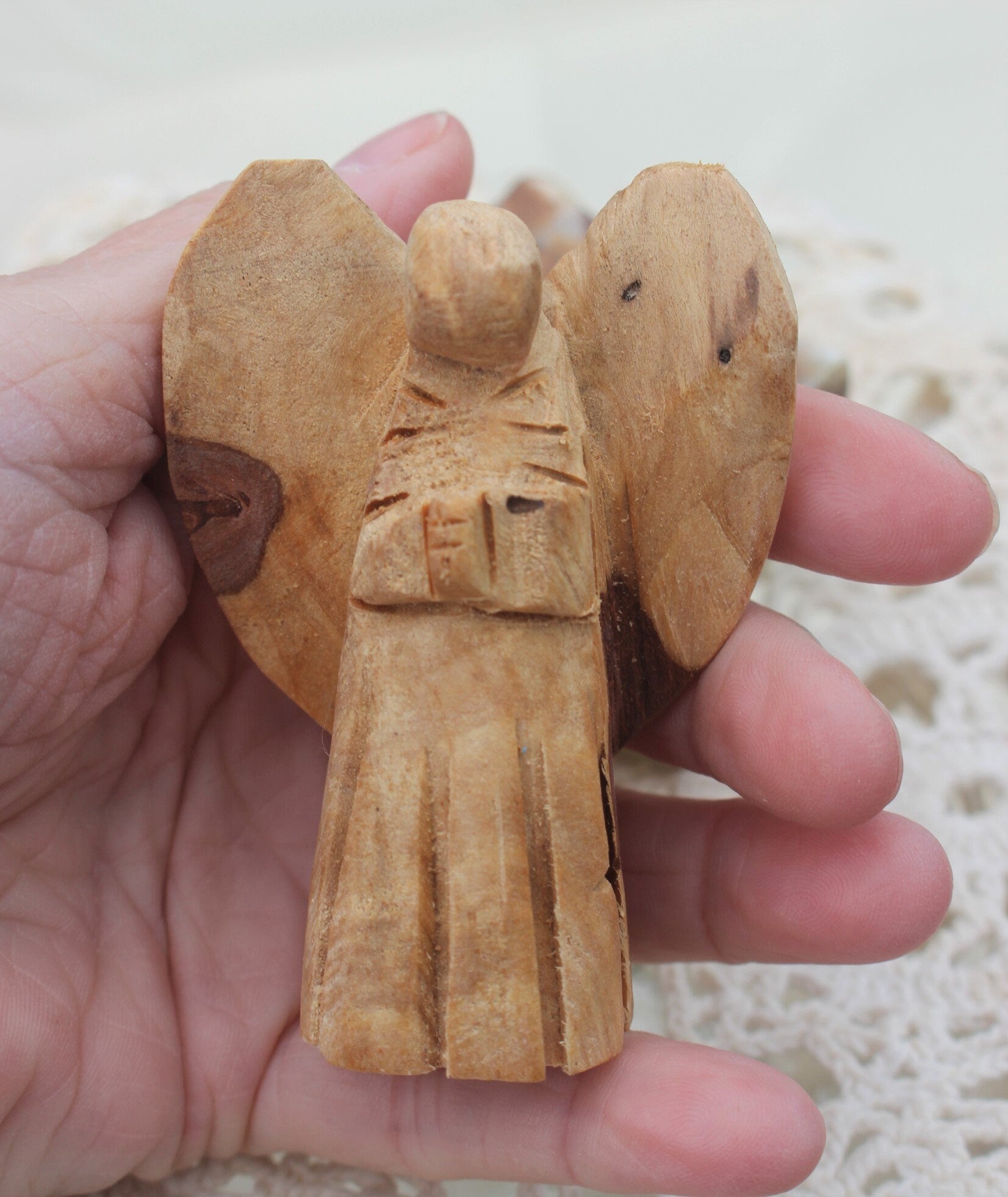 Hand Carved Two In. Wooden Angel from Palo Santo Wood, Natural Aroma-Sustainably Harvested. Holy-wood.
