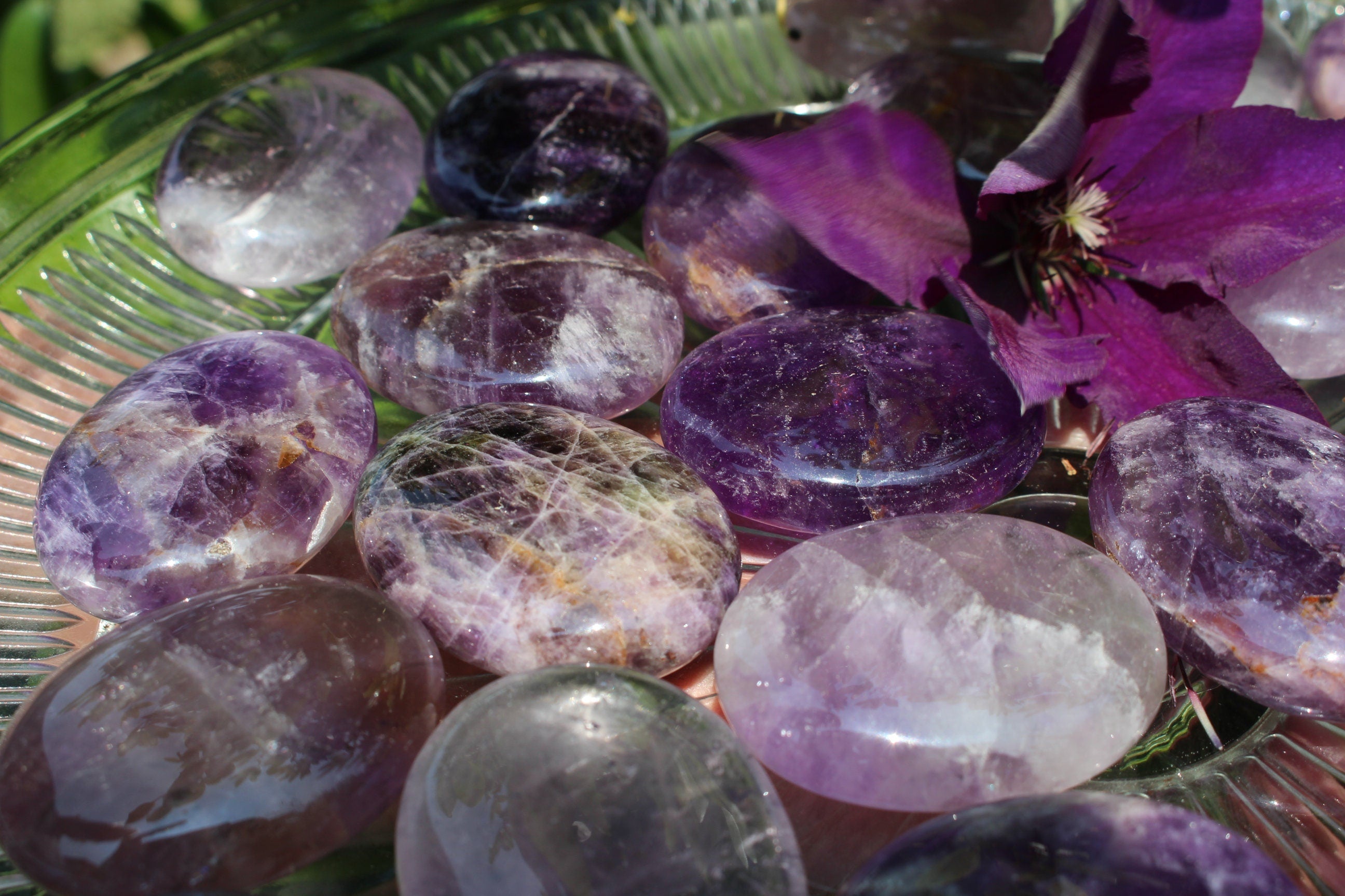 Amethyst Palm Stones, Polished Oval Worry Stone, Crystal Grids.