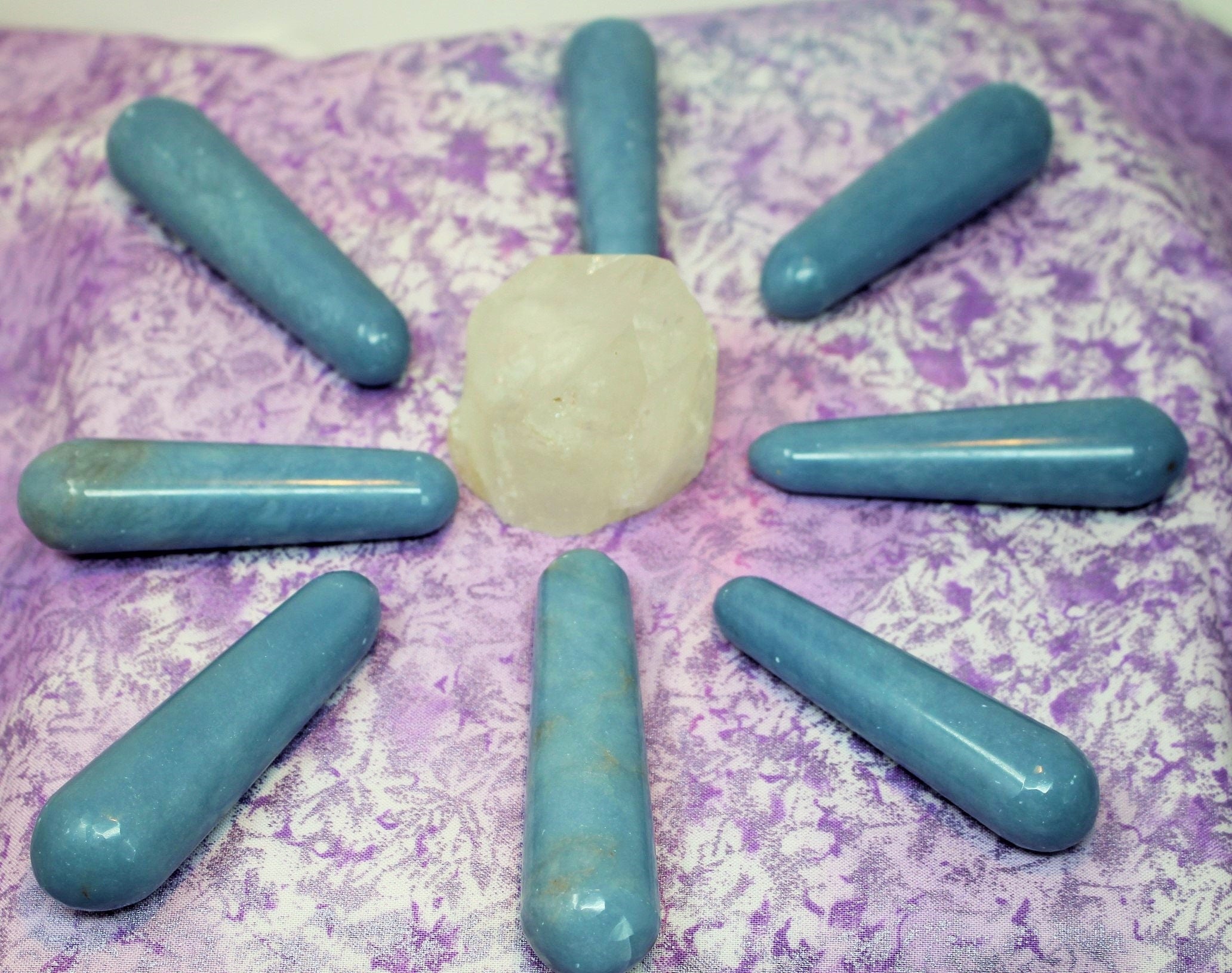 Angelite Gemstone Massage Healing Wand, Personal Massage & Reflexology Tool with a Tapered End, Smoothly Polished, Sky Blue Natural Color!