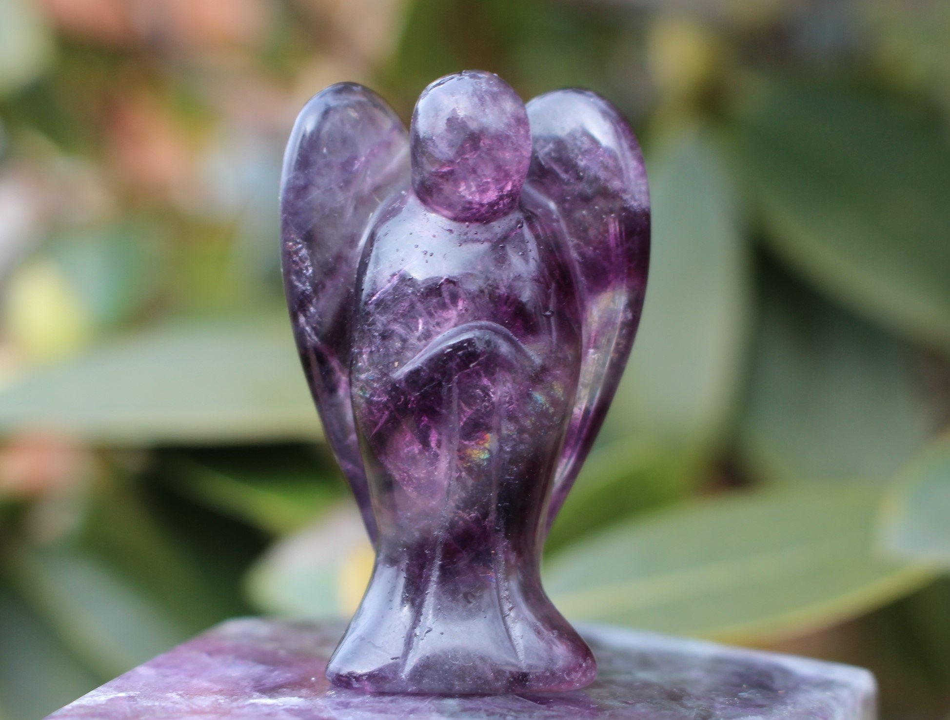 Fluorite Guardian Angel Crystal Figurine, Protection Stone. Pocket Angel, 2 inch Healing Stature.
