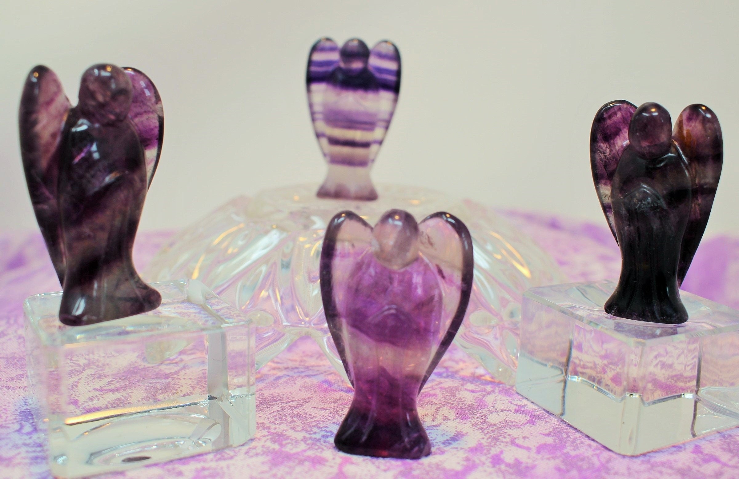 Fluorite Guardian Angel Crystal Figurine, Protection Stone. Pocket Angel, 2 inch Healing Stature.