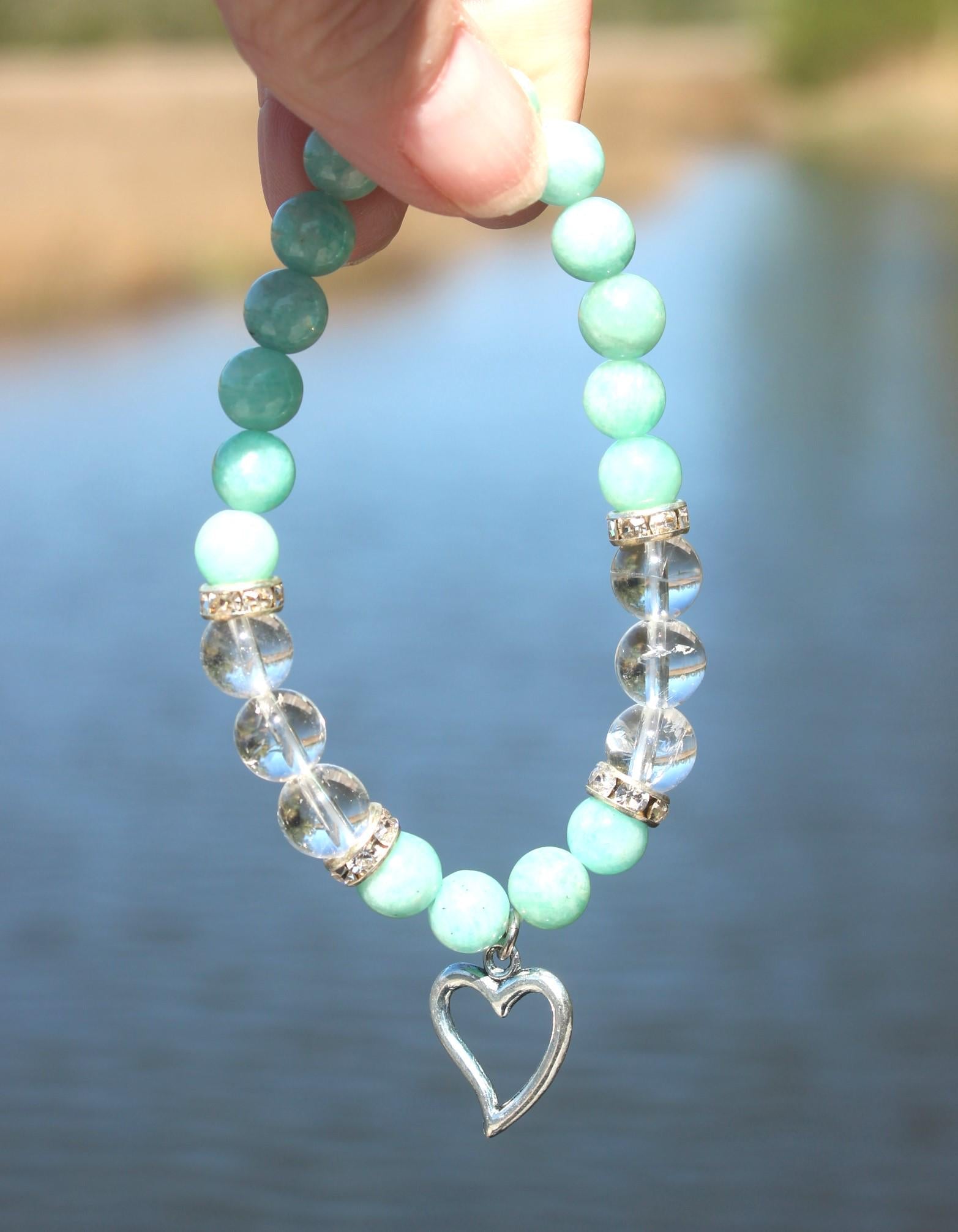 Amazonite and Quartz Beaded Stretch Bracelet
