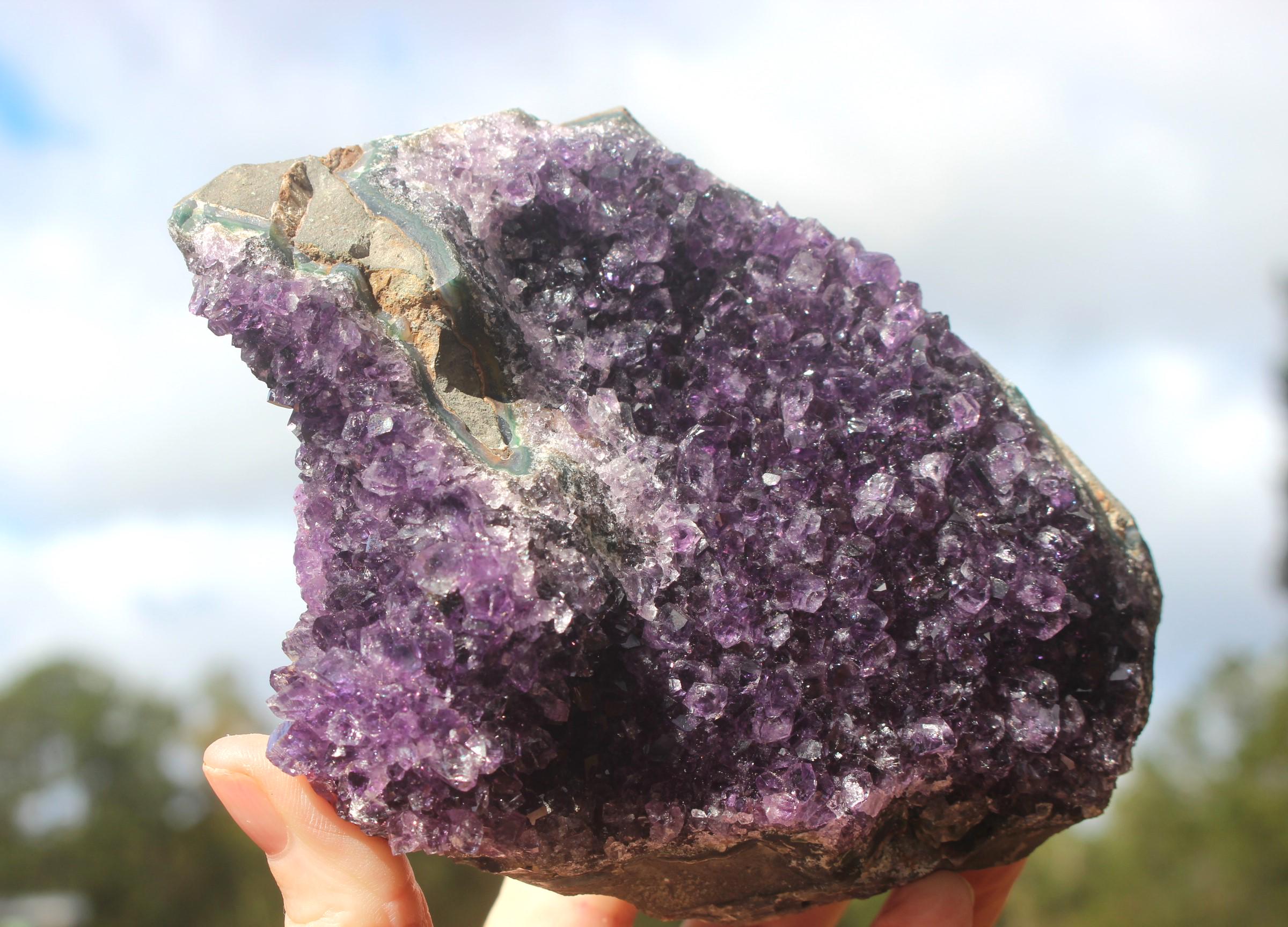 Amethyst Geode Crystal Gemstone Cluster, Sparkling Purple Specimen for Boho Crystal Home Décor, Yoga-Meditation Space.