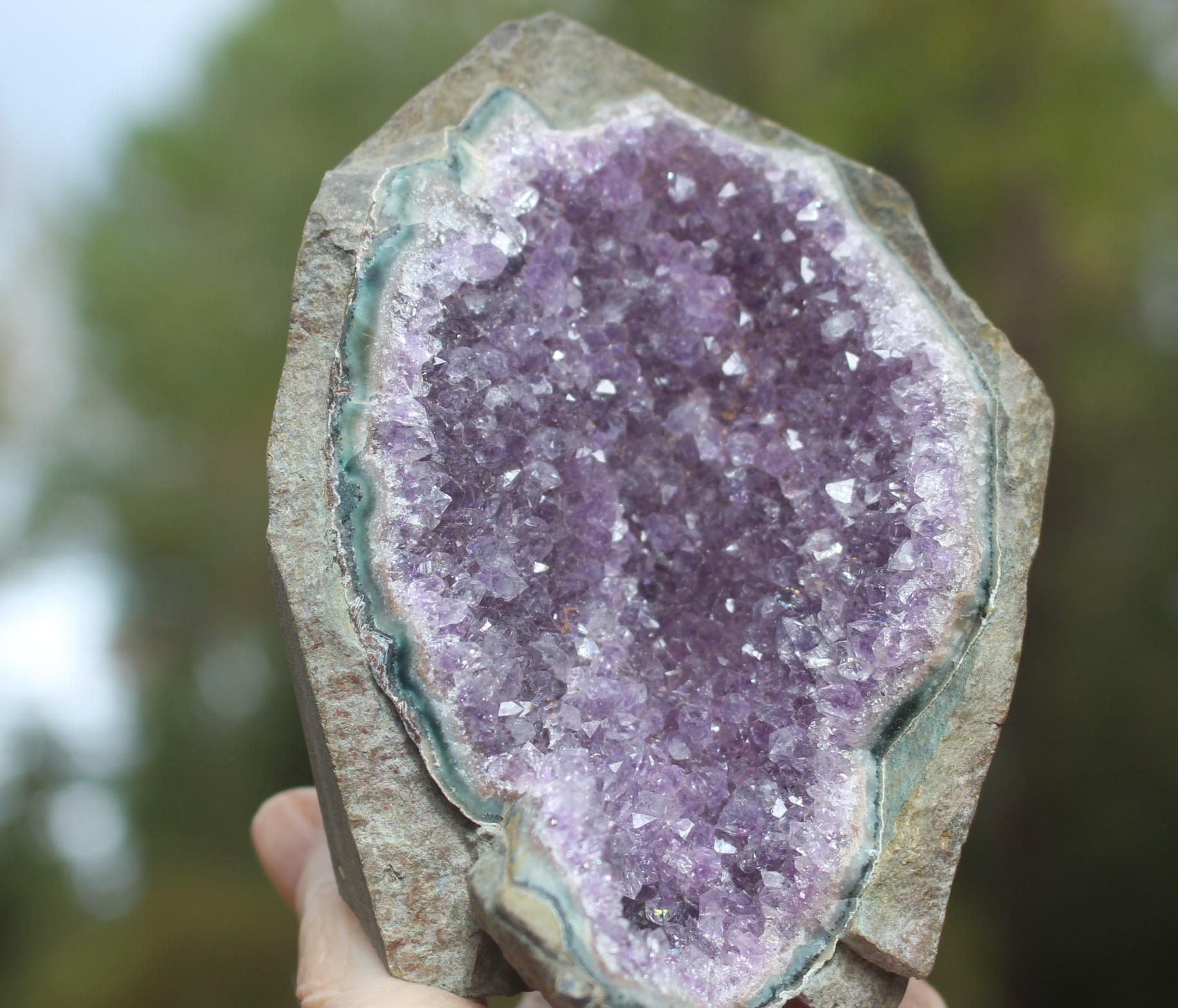 Amethyst Geode Crystal Gemstone, Purple Specimen, for Boho Décor. Yoga-Meditation Space.