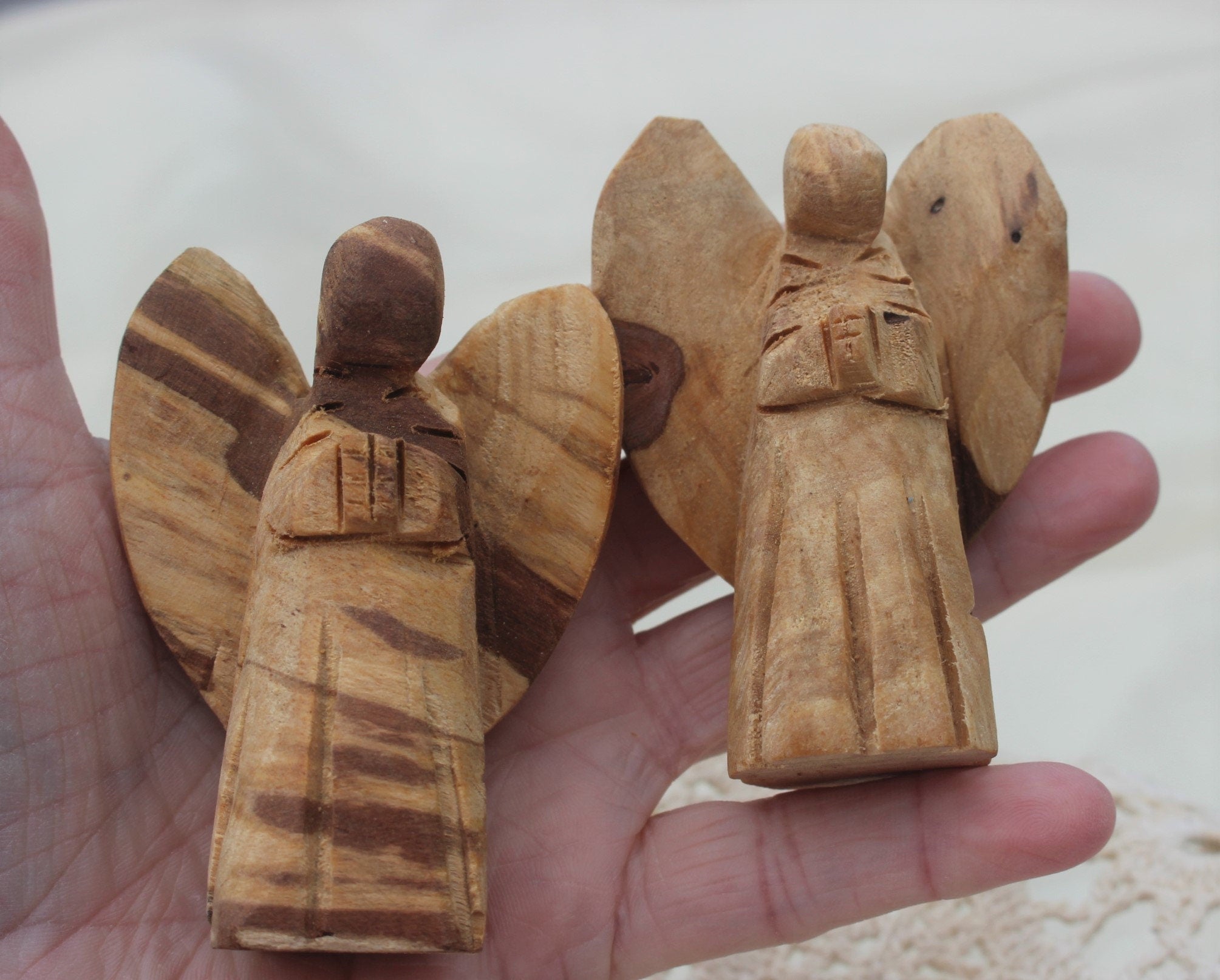 Hand Carved Two In. Wooden Angel from Palo Santo Wood, Natural Aroma-Sustainably Harvested. Holy-wood.