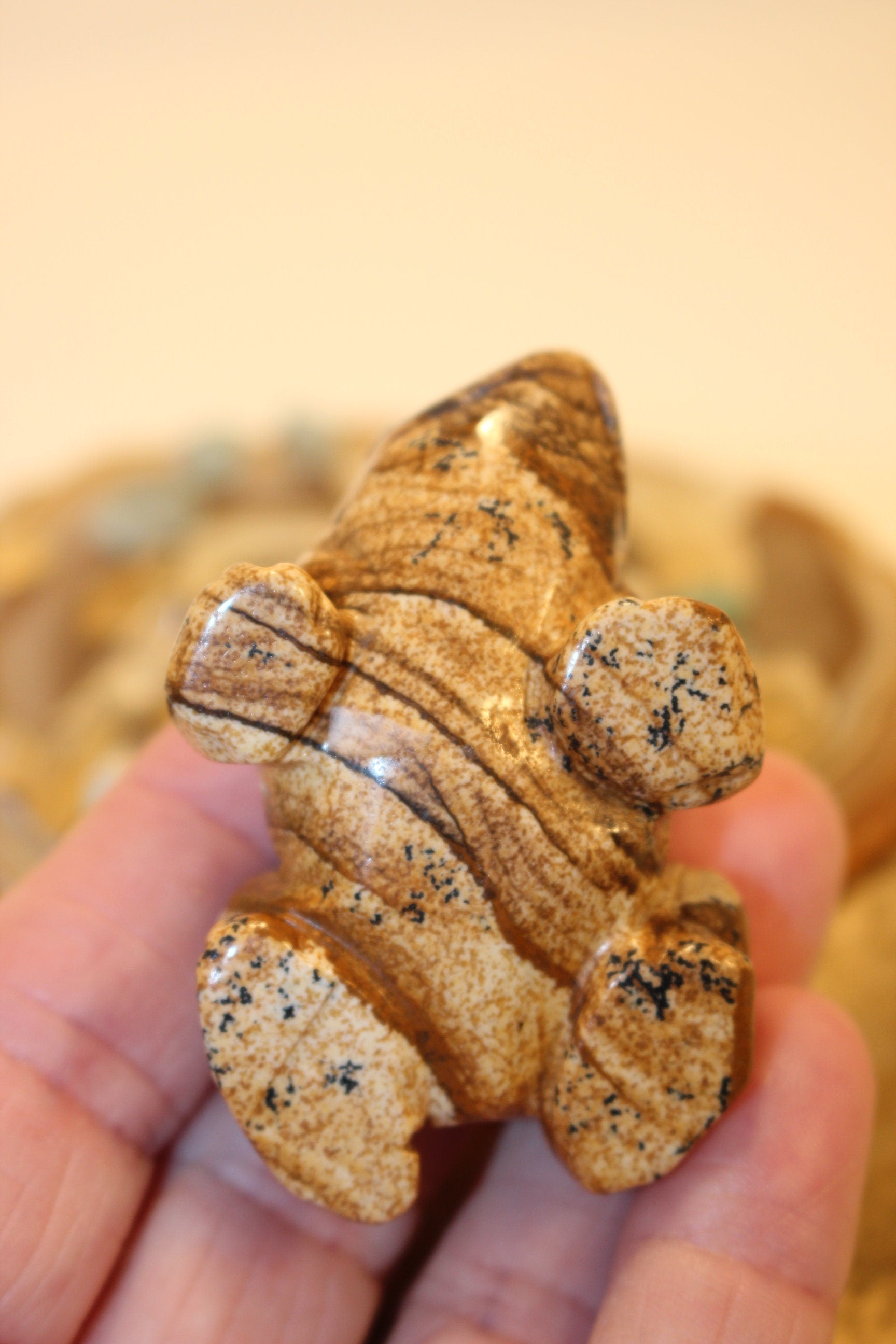 Carved Frog from Desert Jasper Gemstone, Natural Colors - Beautiful Striations,  No Resin-  Solid Crystal, Great Fathers Day Gift.
