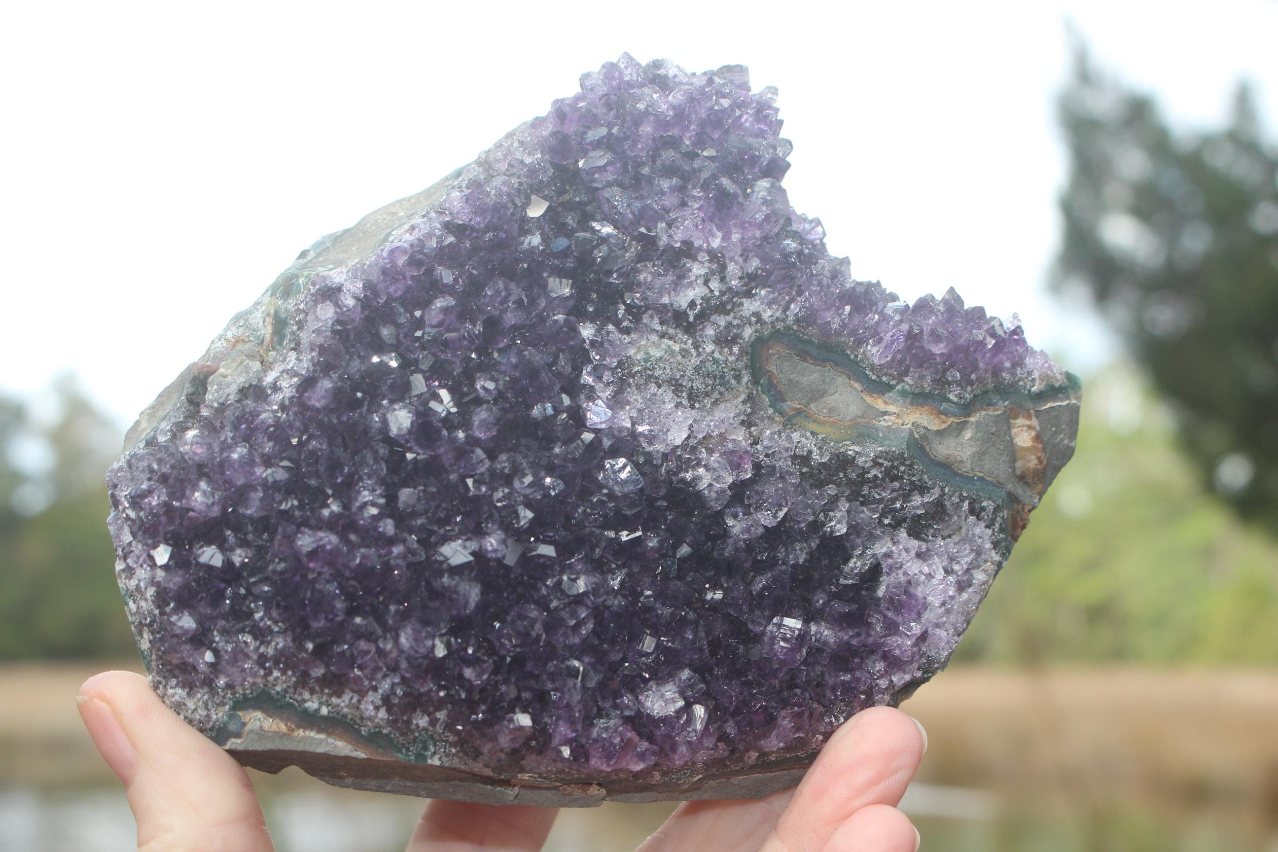 Amethyst Geode Crystal Gemstone Cluster, Sparkling Purple Specimen for Boho Crystal Home Décor, Yoga-Meditation Space.