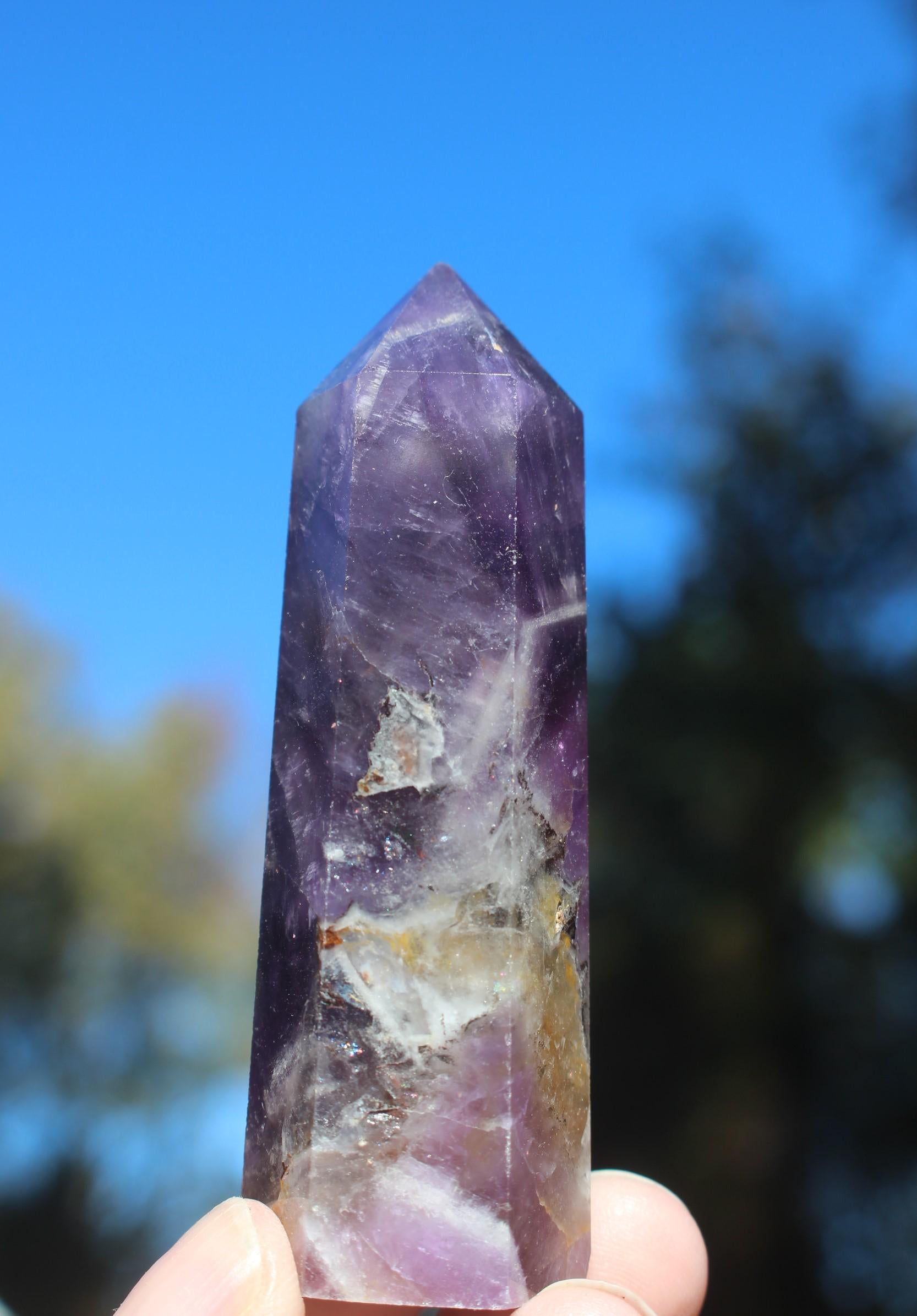 Chevron Amethyst Terminated Point/Wand. Purple Tower, Polished Crystal Obelisk High Quality.