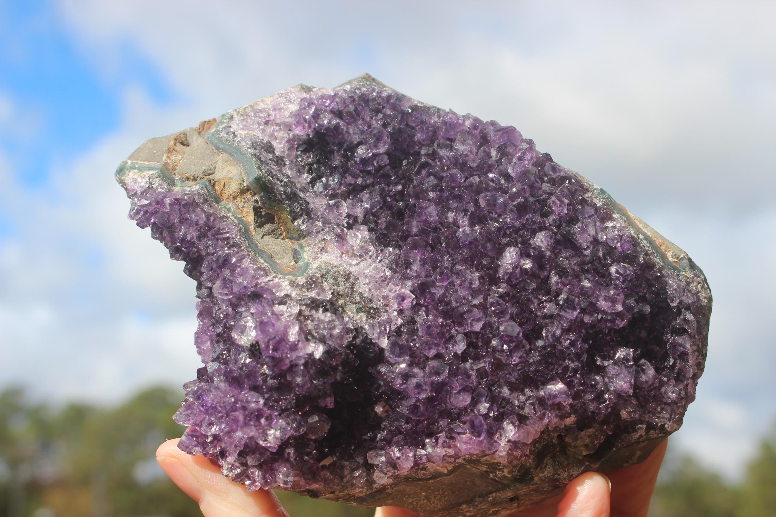 Amethyst Geode Crystal Gemstone Cluster, Sparkling Purple Specimen for Boho Crystal Home Décor, Yoga-Meditation Space.