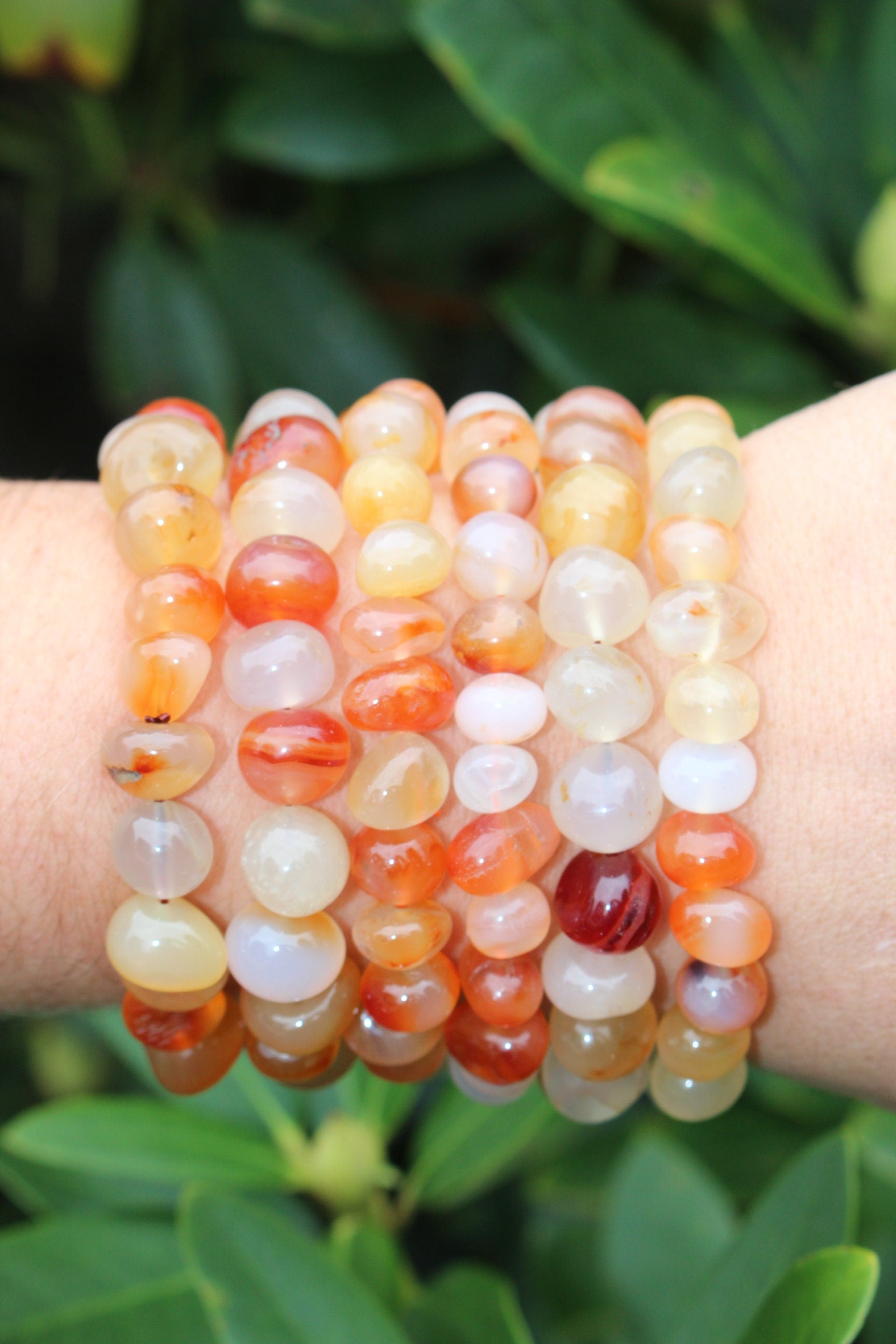 Handmade Carnelian Stretch Bracelet, Fits Most Wrists, Crystal-Gemstone, Natural Orange Color, Chakra Jewelry. Great gift under 10!