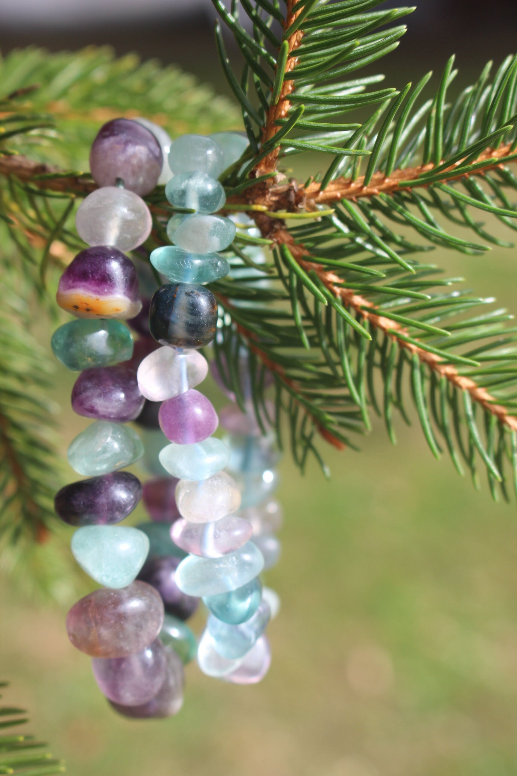 Rainbow Fluorite Chunky Stretch Bracelet, Fits Most Wrists, Natural Multicolored, Polished Gemstones. Chakra Jewelry.