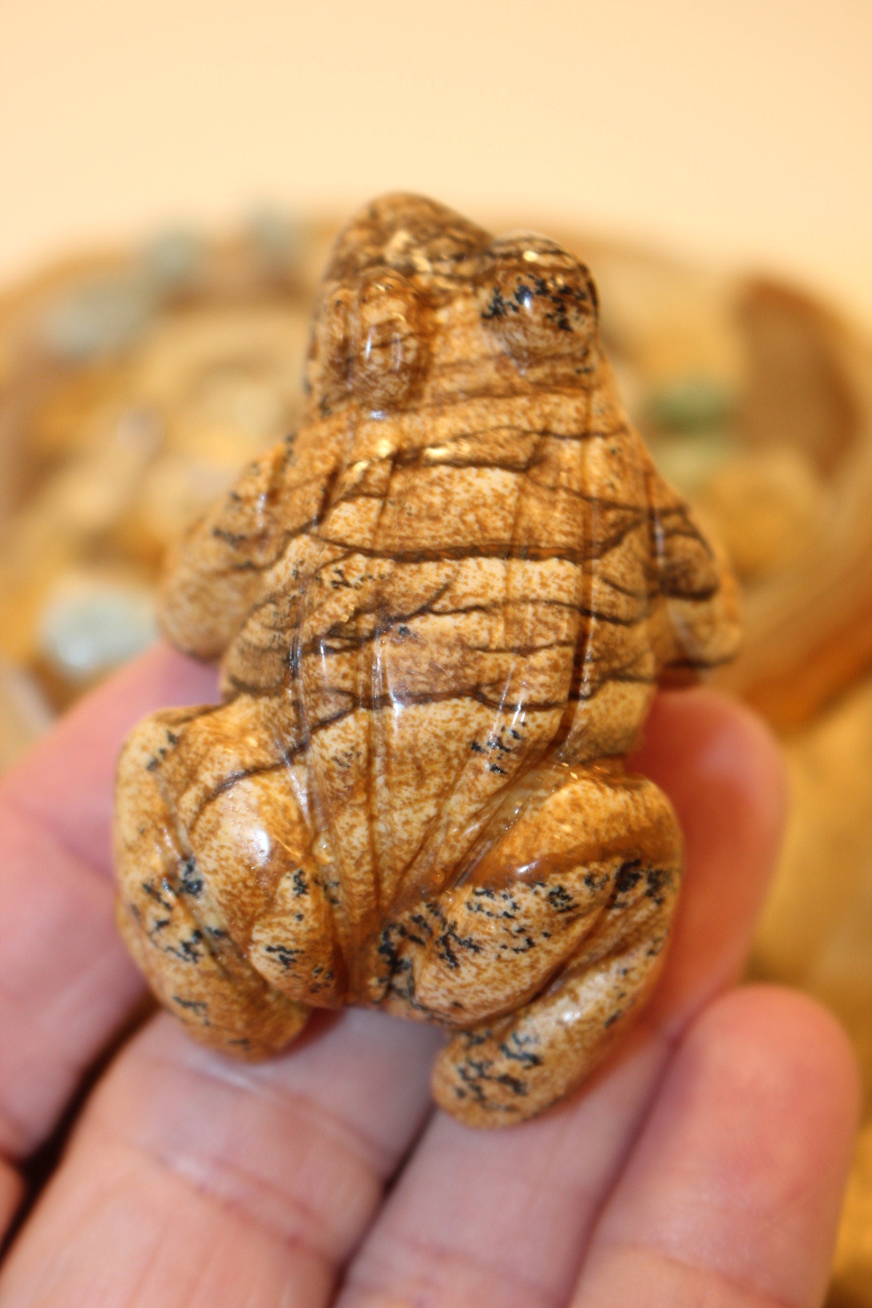 Carved Frog from Desert Jasper Gemstone, Natural Colors - Beautiful Striations,  No Resin-  Solid Crystal, Great Fathers Day Gift.
