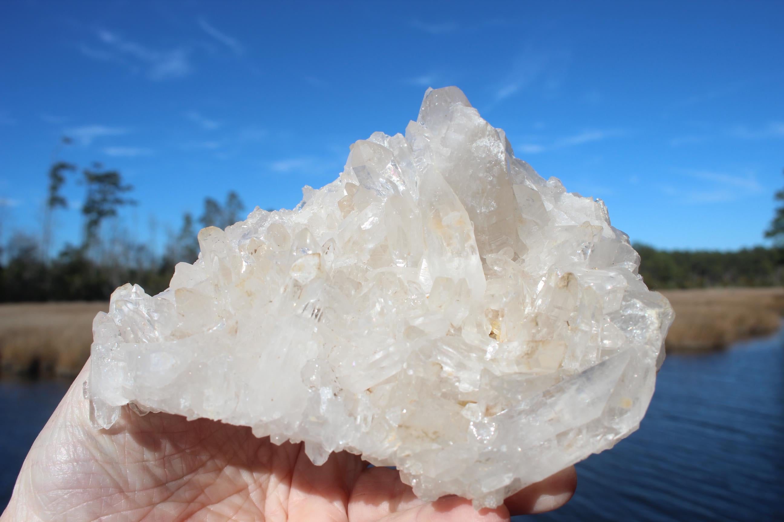 Quartz Crystal Cluster DoubleSided,  Clear Raw Natural Specimen.  Sparkling Terminations , Boho Home Décor, Mineral Collections!
