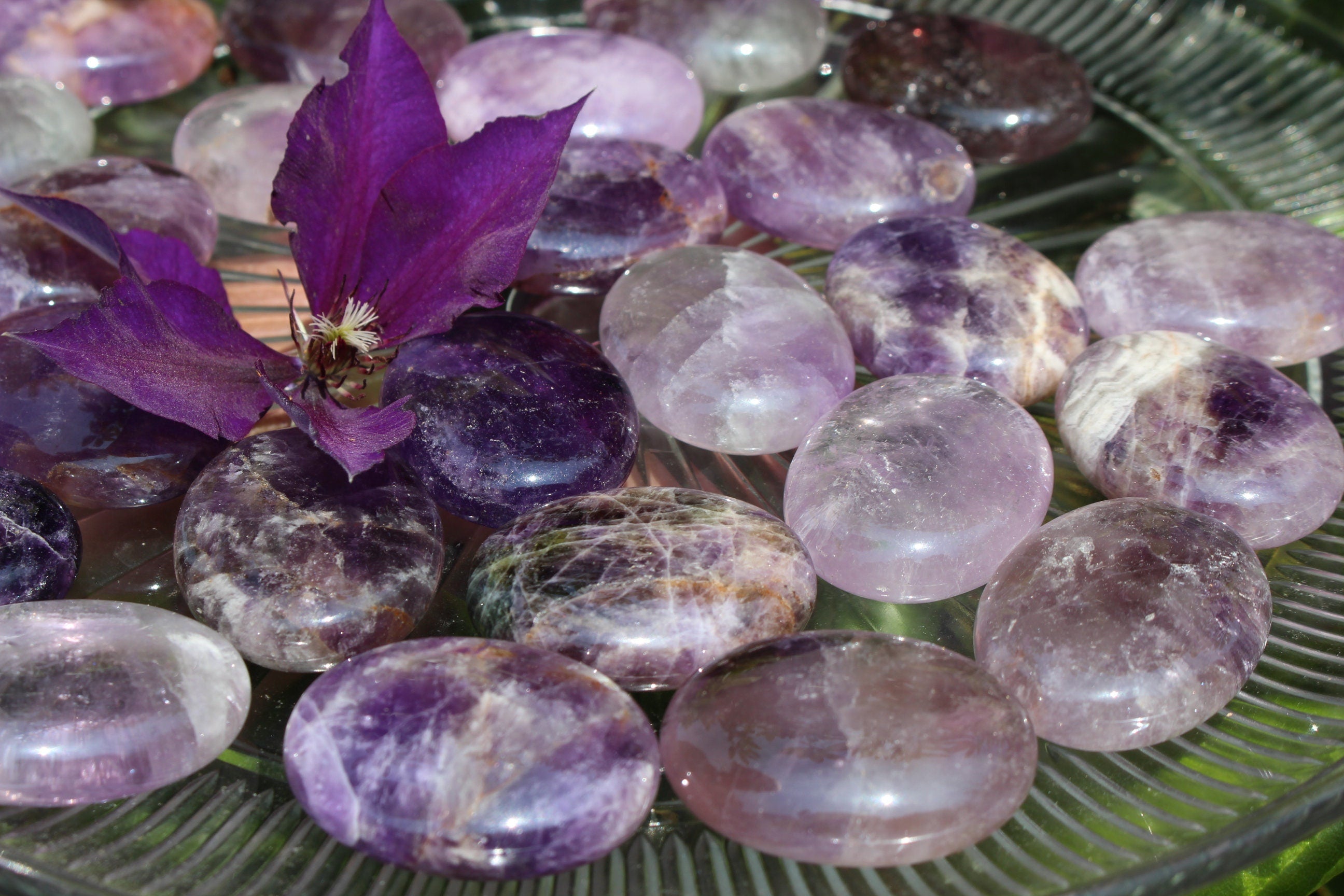 Amethyst Palm Stones, Polished Oval Worry  Stone, Crystal Grids.
