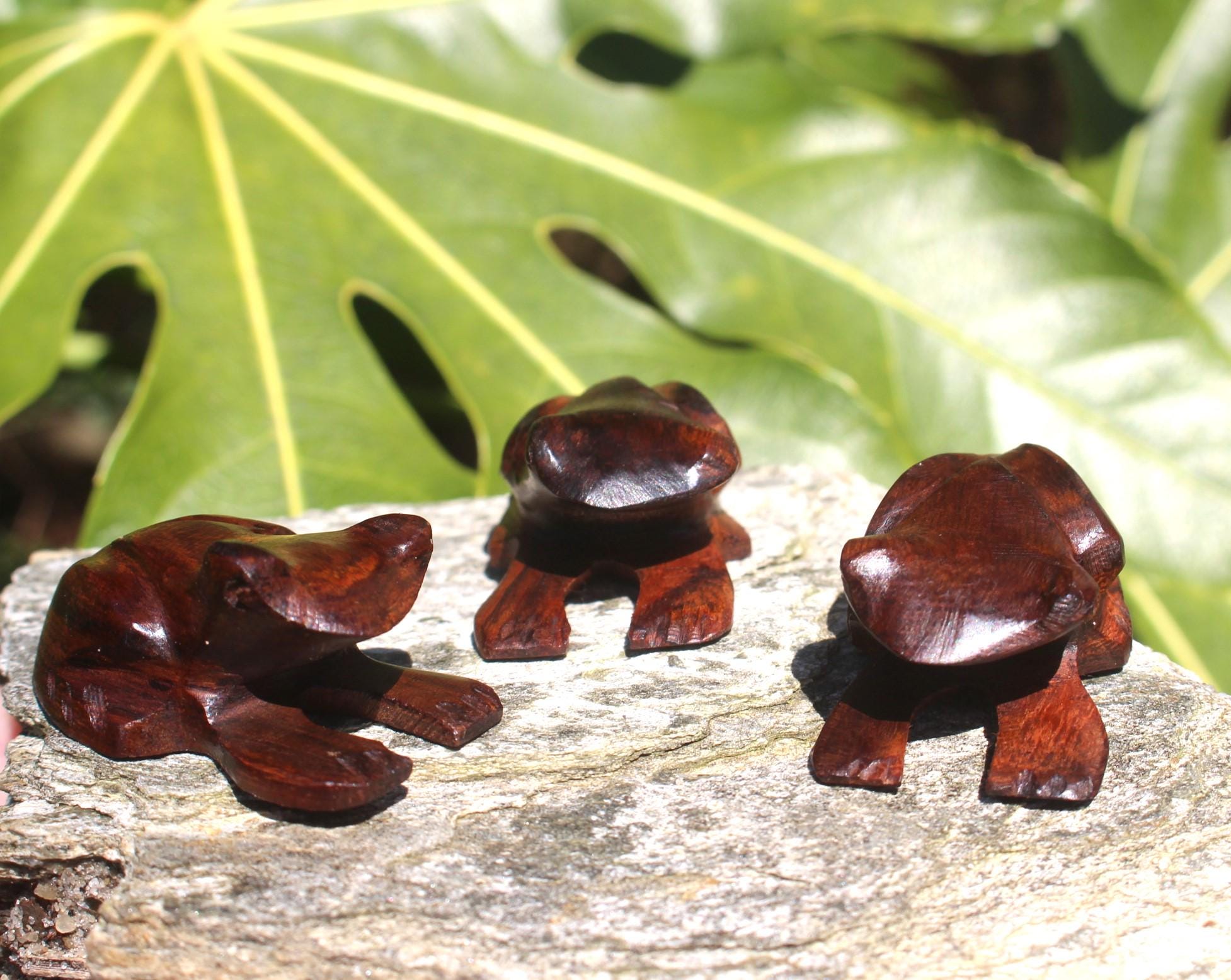 Pair of Rustic Hand Carved Wood Frogs, Small Woodland Animal Figurine, Totem Animal for Altars- Home Décor Collectible.