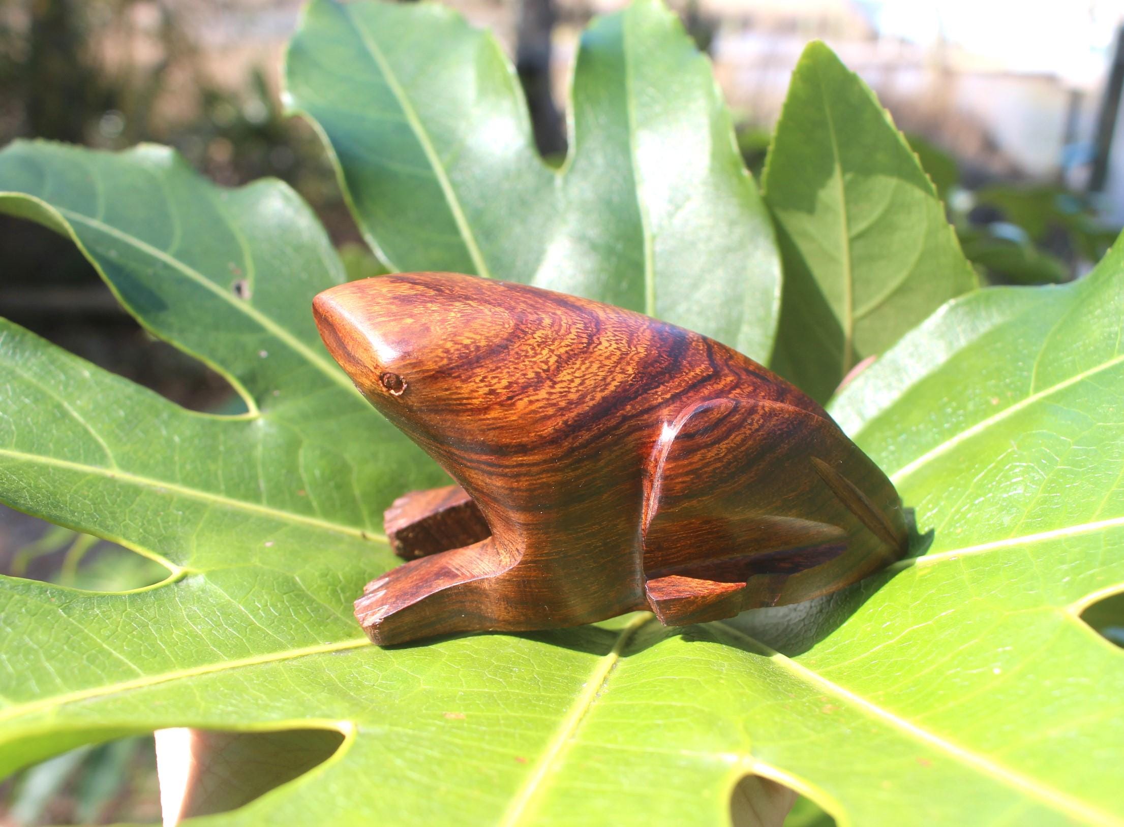 Large Rustic Hand Carved Wood Frogs, Woodland Animal Turtle Figurine, Totem Animal for Altars- Home Décor.