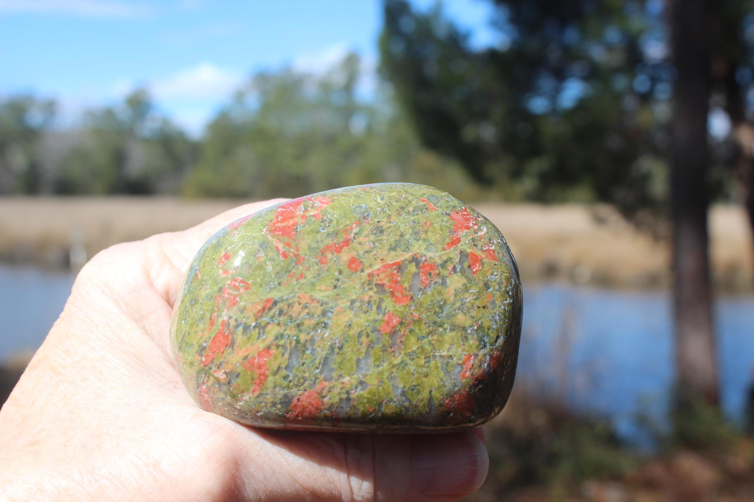 Unakite Large Free form Specimen, Polished Unakite Therapy Stone, Meditation Rooms, Perfect Rockhound Paperweight, Gemstone Collectible!