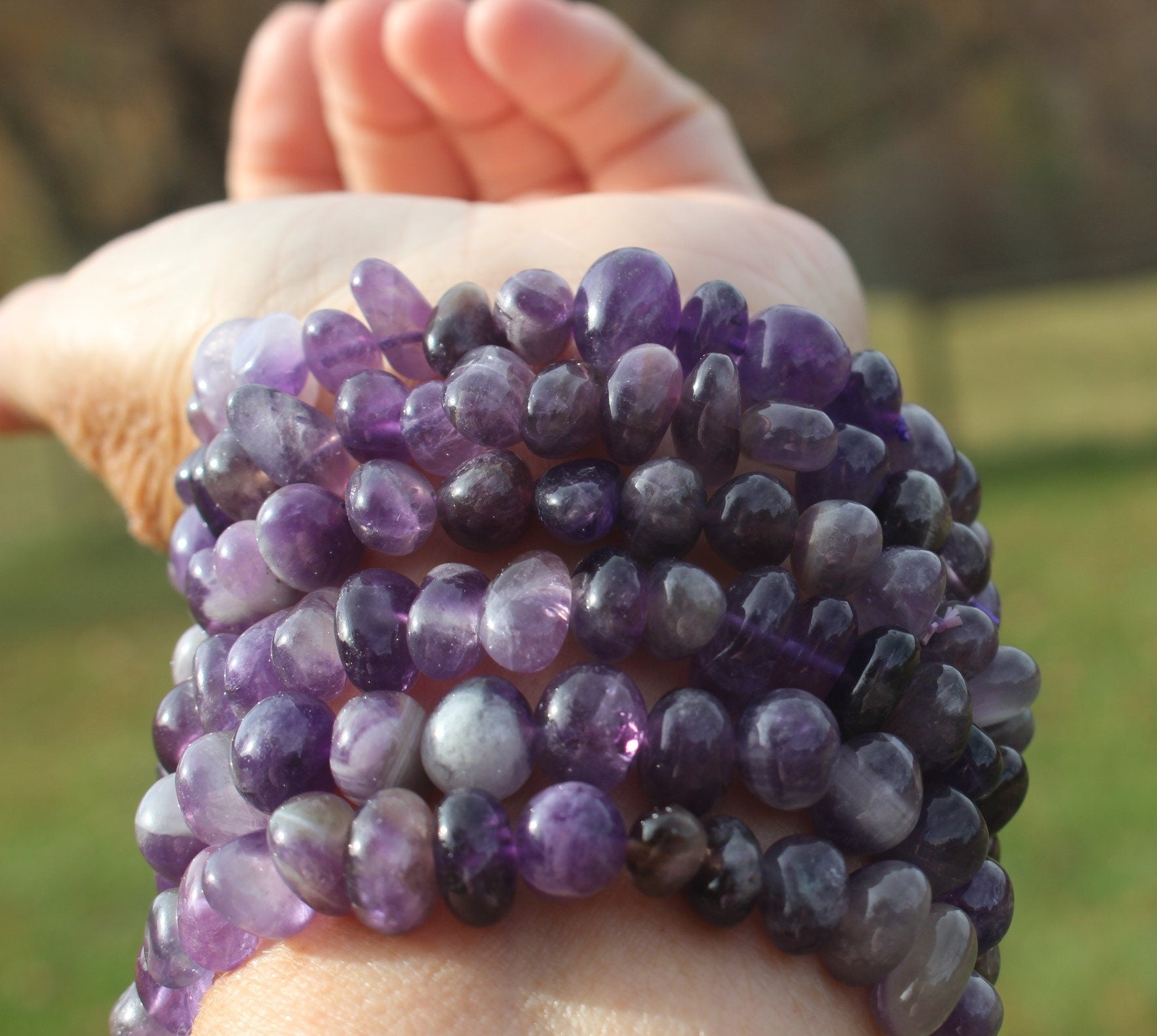 Handmade Amethyst Chunky Stretch Bracelet, Fits Most Wrists, Crystal Gemstone, Deep Purple Color, Chakra Yoga Jewelry, Stocking Stuffer