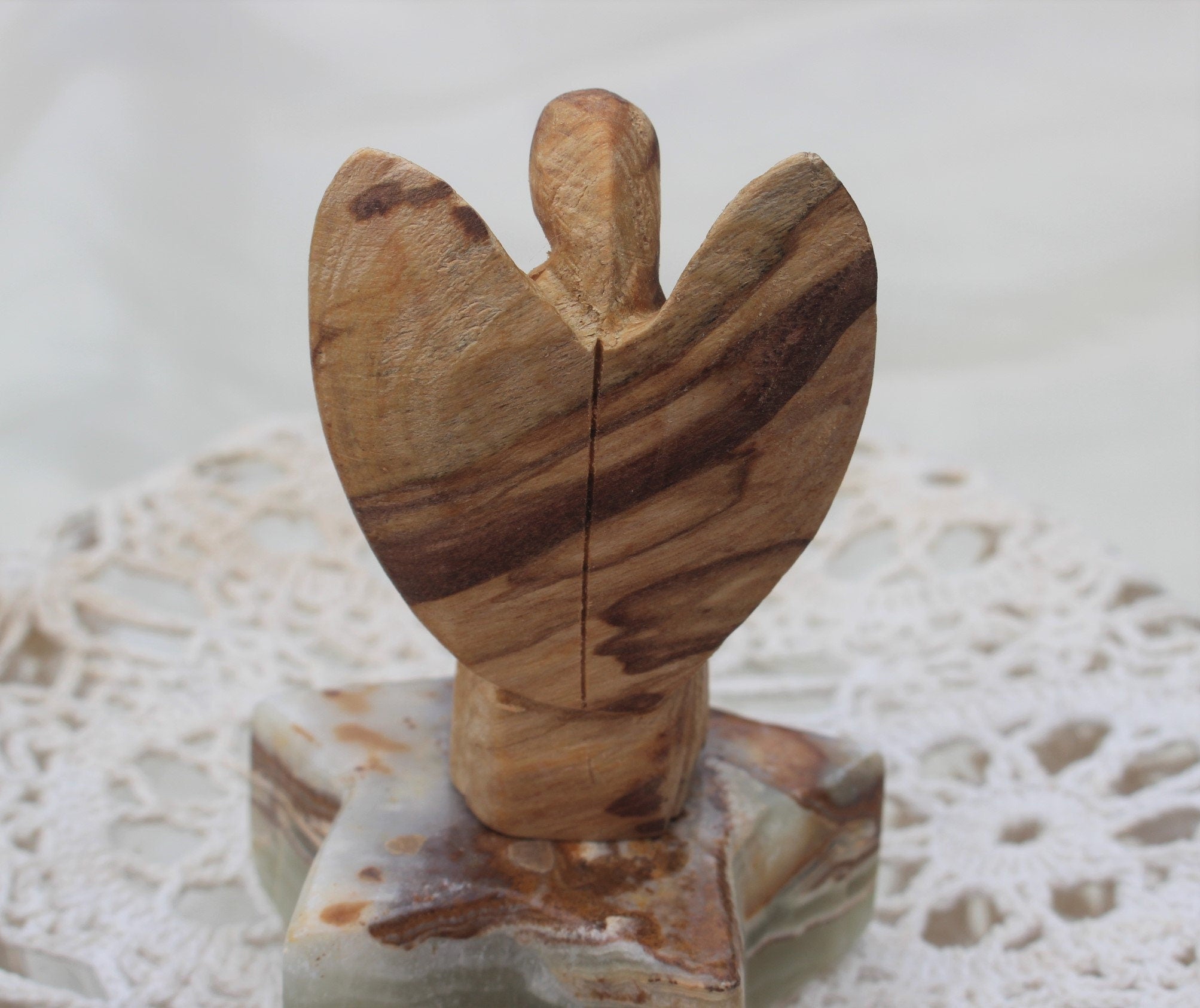 Hand Carved Two In. Wooden Angel from Palo Santo Wood, Natural Aroma-Sustainably Harvested. Holy-wood.
