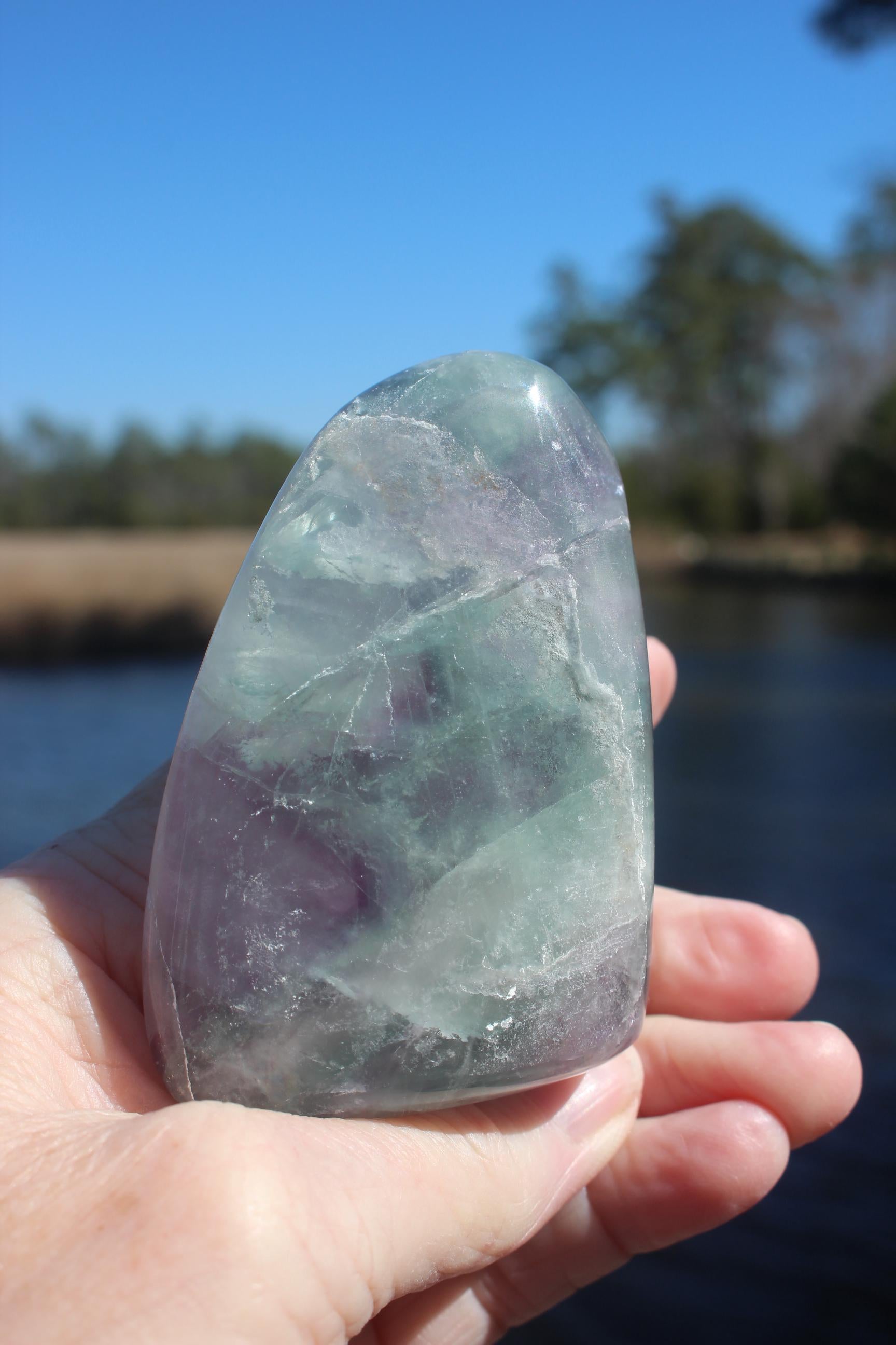 Large Free Form Fluorite Crystal Rock Specimen, Polished Fluorite Gemstone,  Purple Green Translucent Gem. Great Buy!