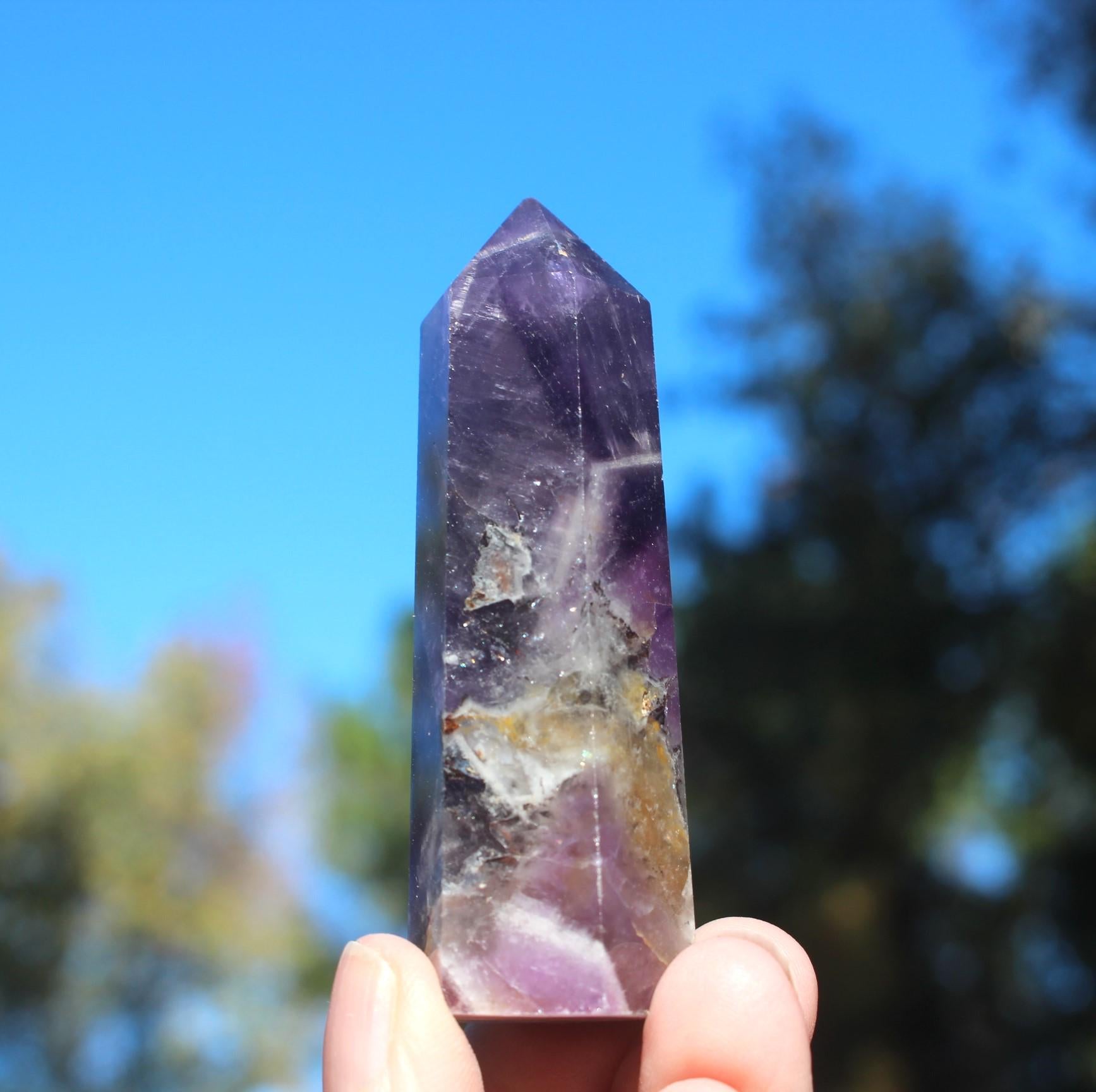 Beautiful Purple Amethyst Point, Polished Crystal Wand Obelisk Tower.  High Quality Standing Gemstone Specimen. Chevron Amethyst.