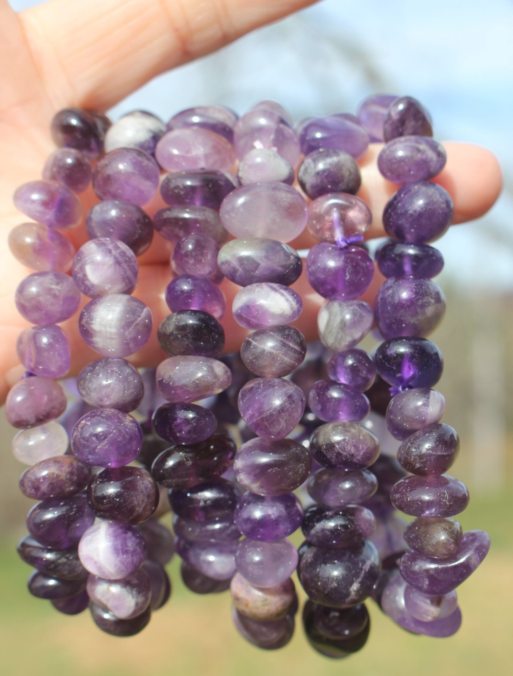 Handmade Amethyst Chunky Stretch Bracelet, Fits Most Wrists, Crystal Gemstone, Deep Purple Color, Chakra Yoga Jewelry, Stocking Stuffer
