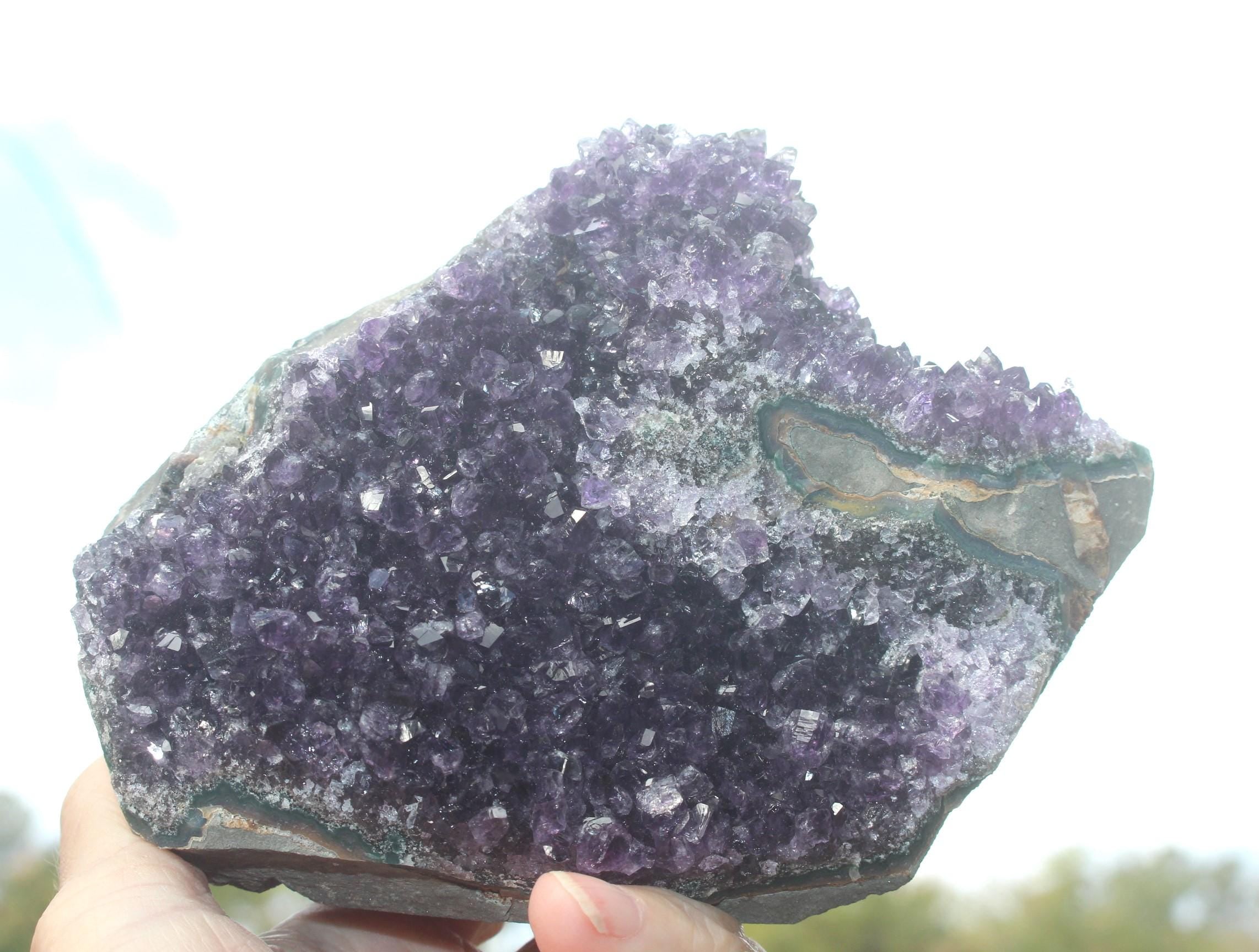 Amethyst Geode Crystal Gemstone Cluster, Sparkling Purple Specimen for Boho Crystal Home Décor, Yoga-Meditation Space.