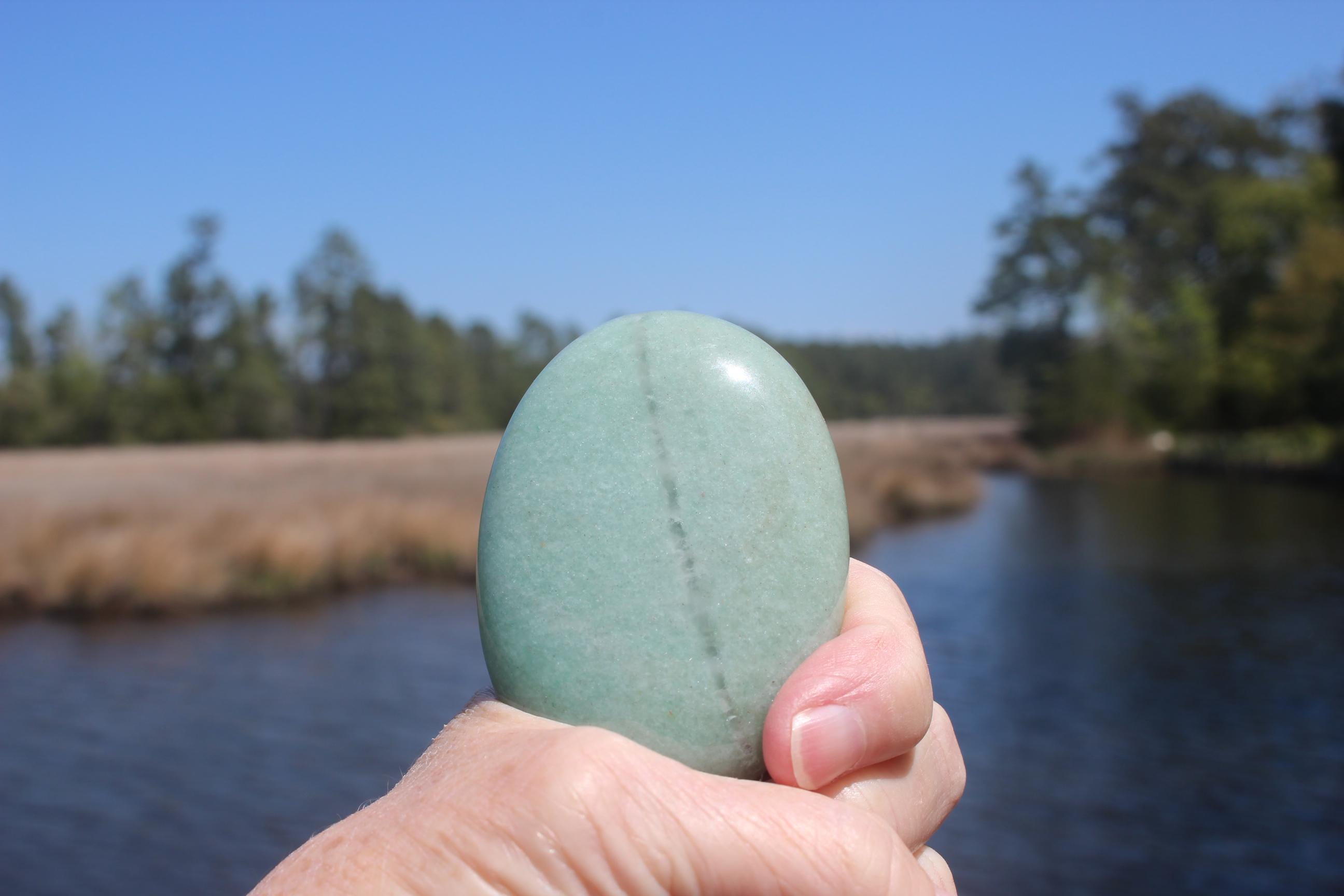 Crystal Prehnite Palm Stone, Worry Stone, Large Smooth Polished Gemstone Specimen. Meditation, Altars, Crystal Grids.
