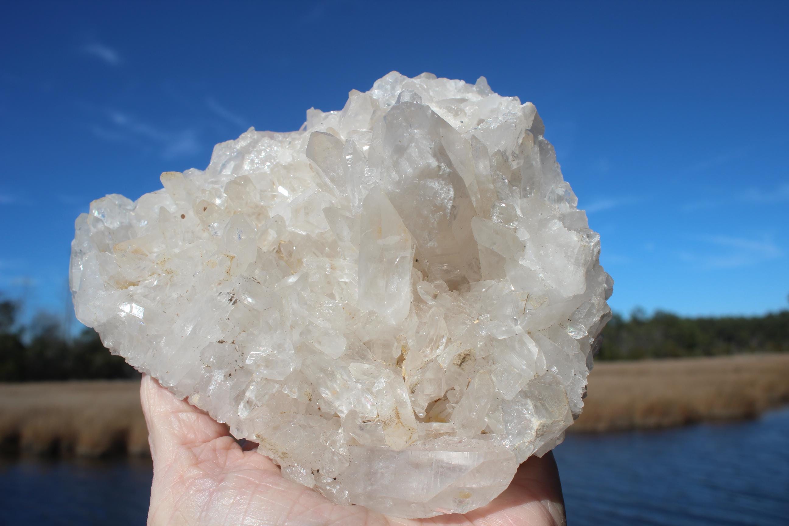 Quartz Crystal Cluster DoubleSided,  Clear Raw Natural Specimen.  Sparkling Terminations , Boho Home Décor, Mineral Collections!