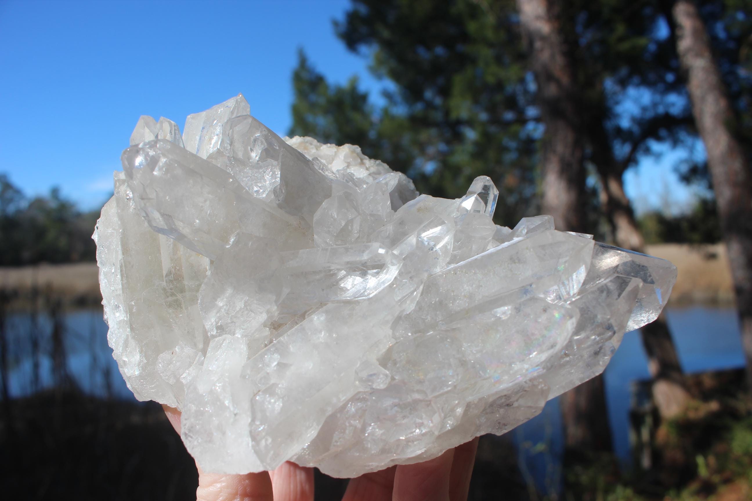 Quartz Crystal Cluster, Clear Raw Natural Specimen.  Large Sparkling Terminations, for Yoga Meditation Rooms, Boho Home Décor, Collections!