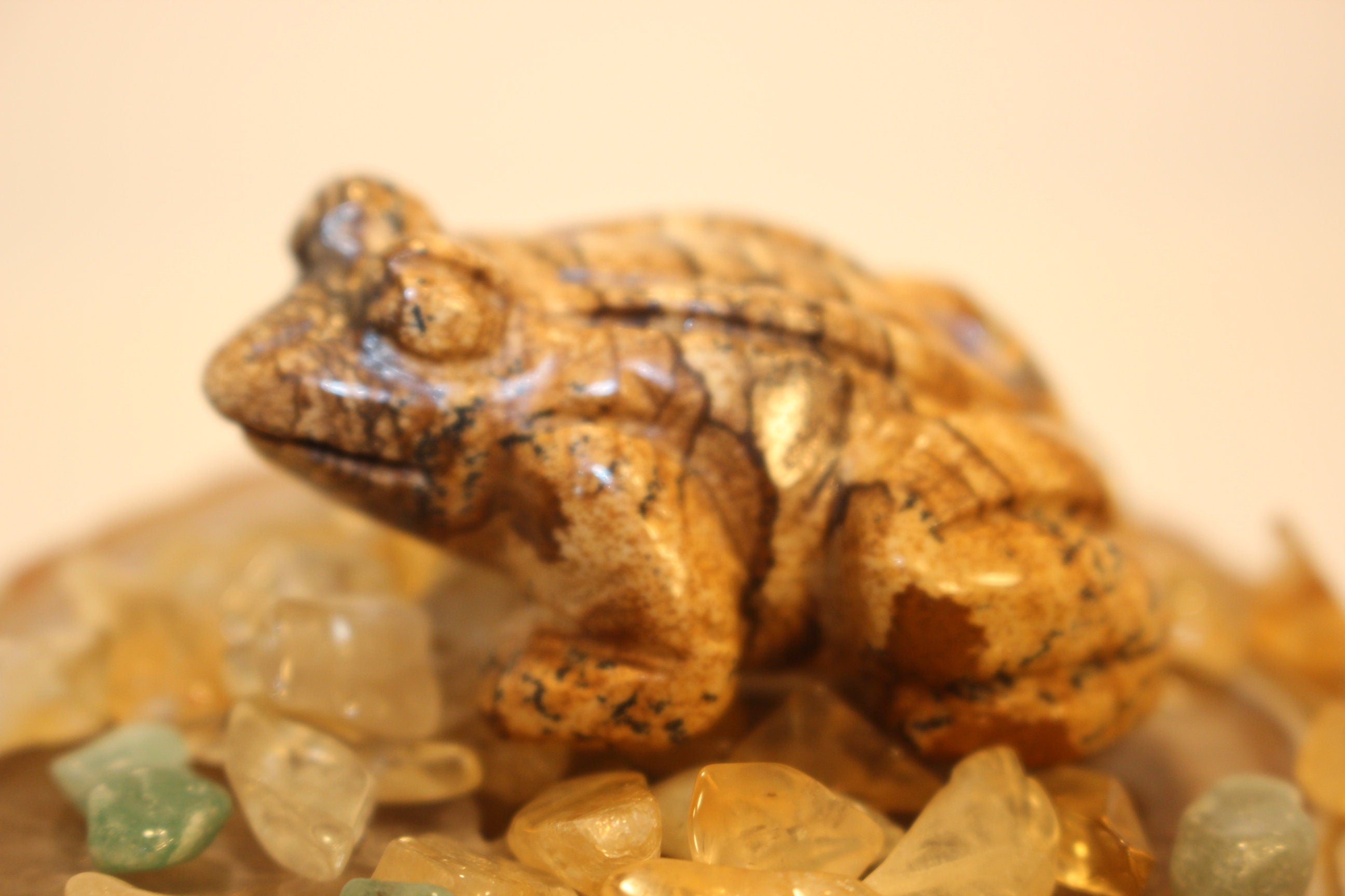 Carved Frog from Desert Jasper Gemstone, Natural Colors - Beautiful Striations,  No Resin-  Solid Crystal, Great Fathers Day Gift.